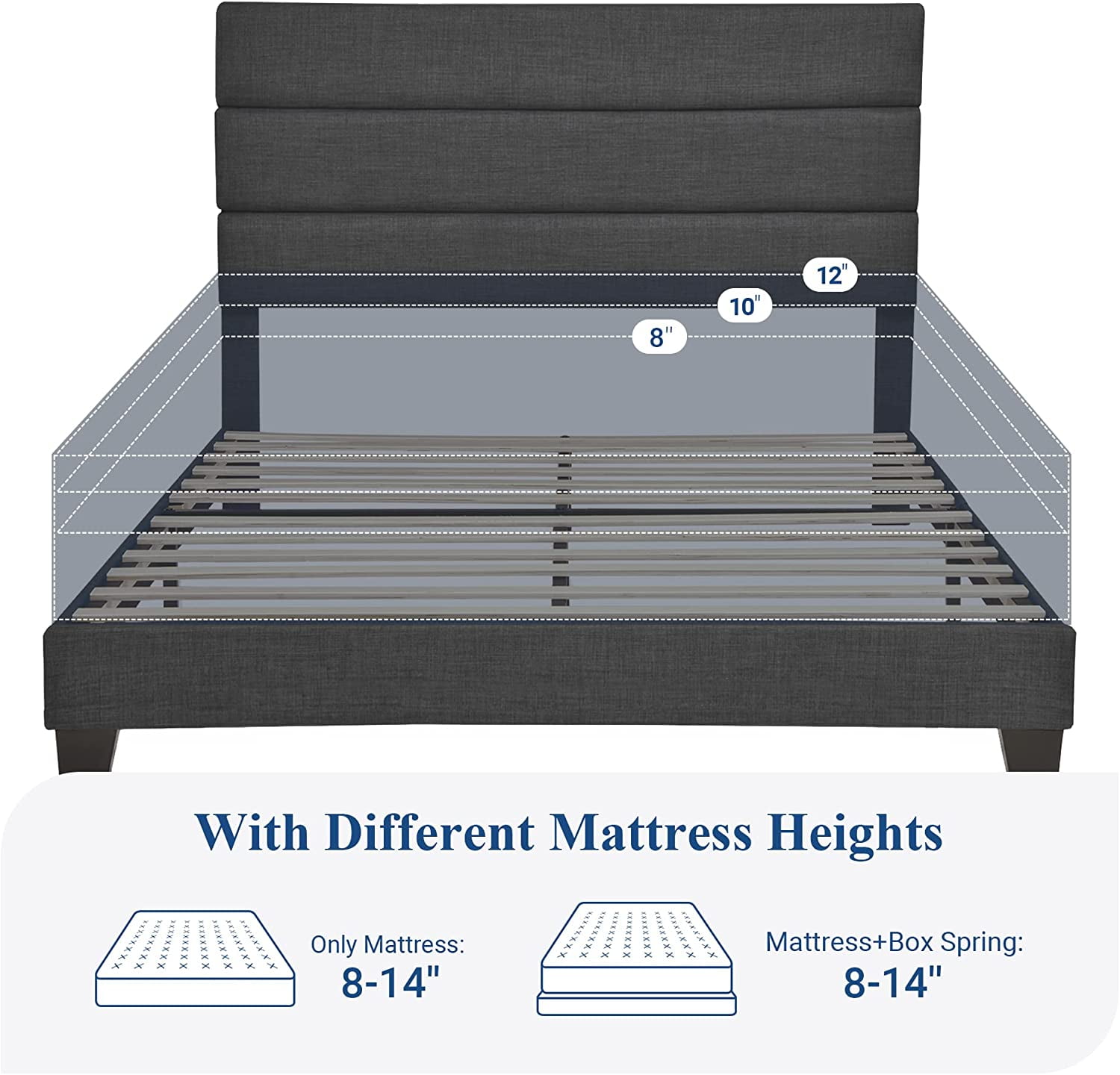 Allewie Queen Size Platform Bed Frame with Fabric Upholstered Headboard, No Box Spring Needed, Dark Grey - Image 4