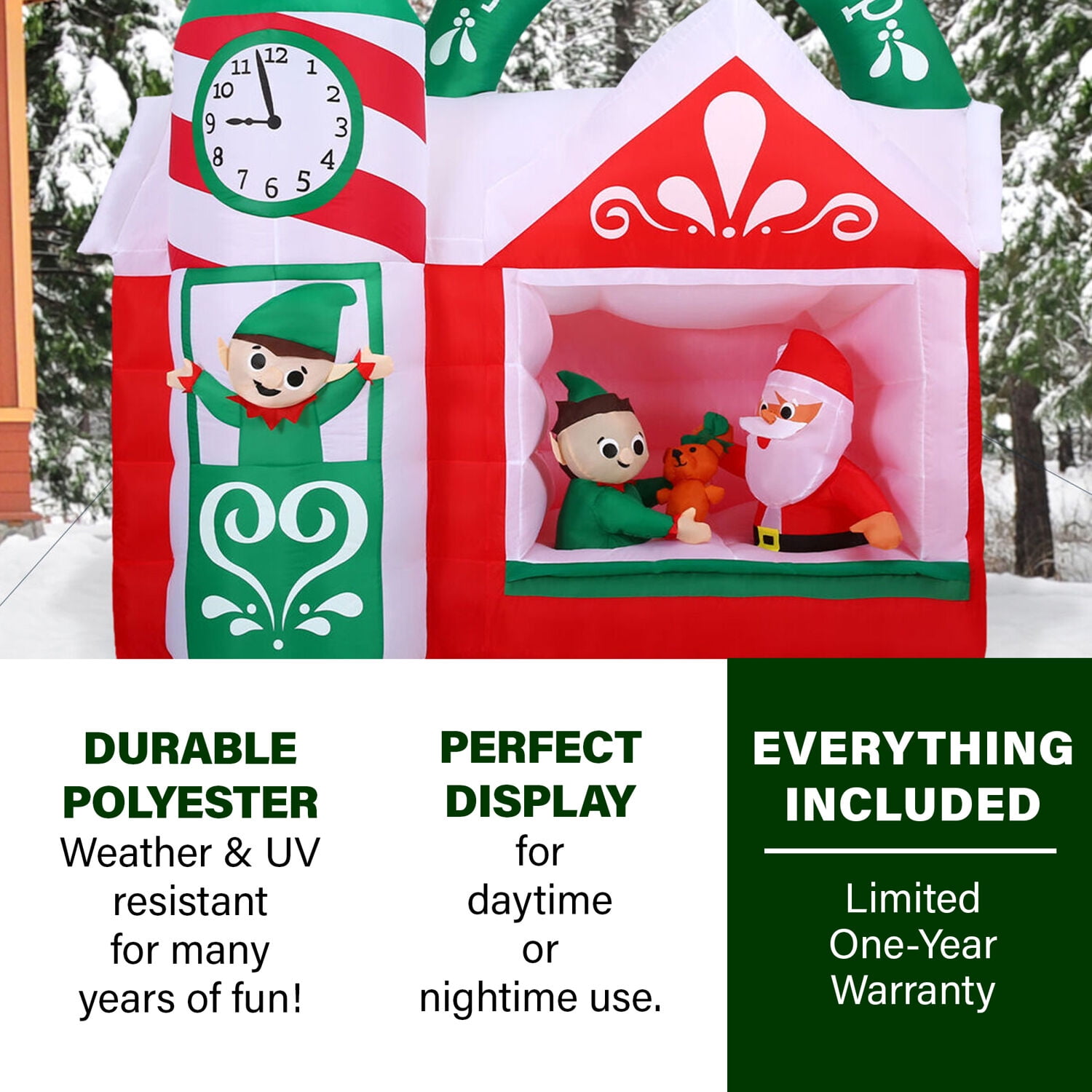 Fraser Hill Farm 7 ft Pre-Lit Inflatable Santa's Workshop, FHFSNTWRKSP071-L - Image 5