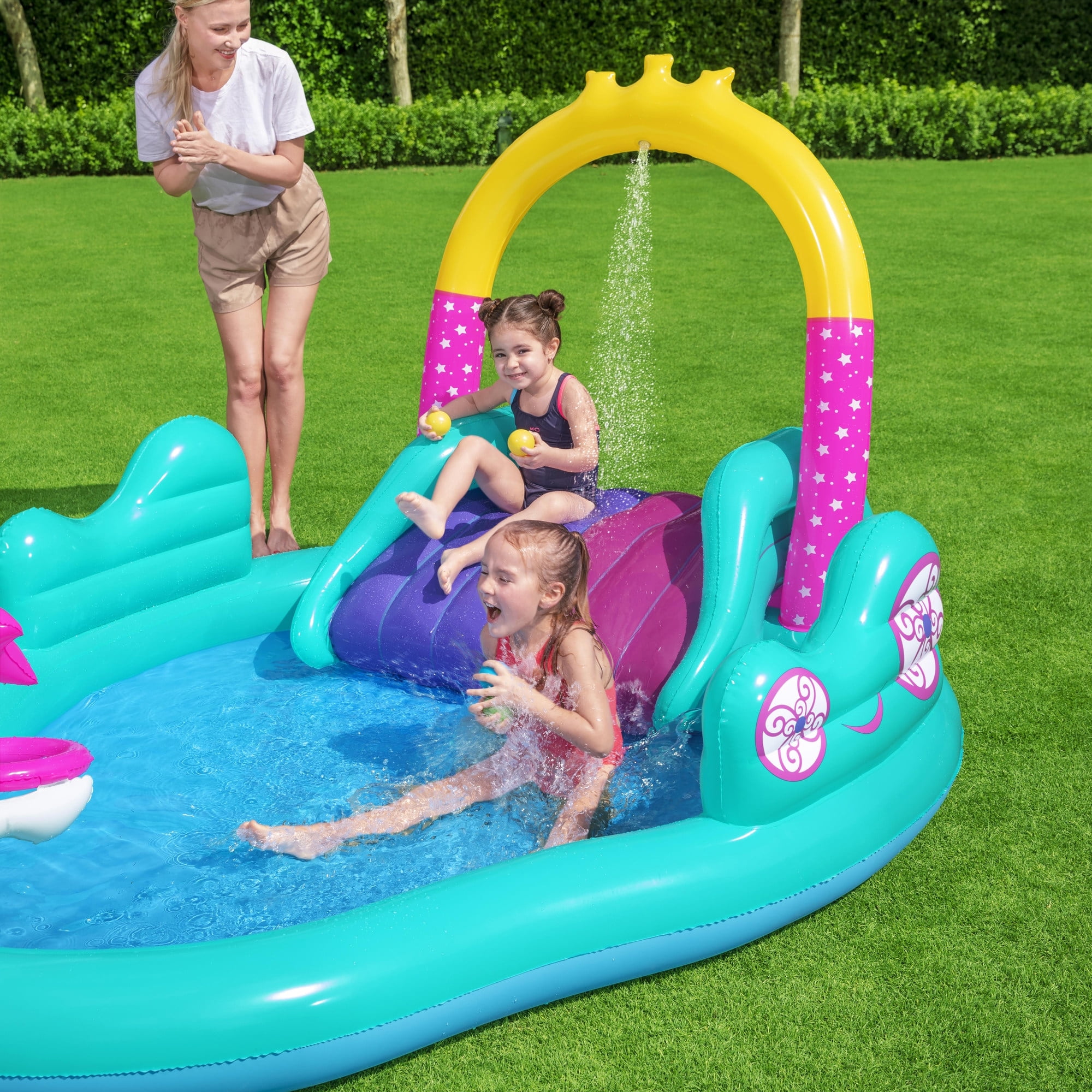 Bestway: H2OGO! Magical Unicorn Carriage Play Center - 9' Multicolor Inflatable, Kiddie Wade Splash Pool, Water Slide, Arch Sprayer, Toddler & Kids 2+ - Image 4