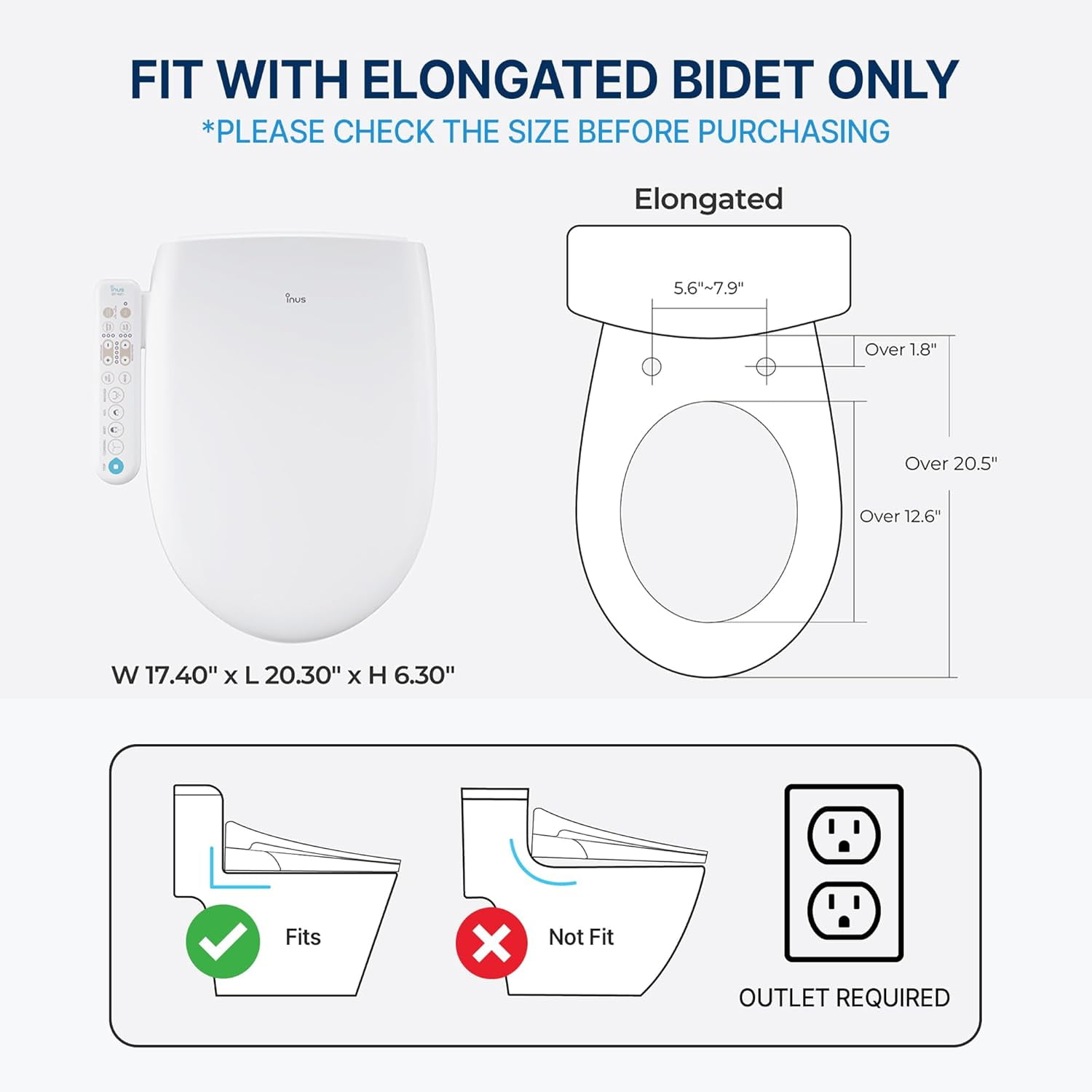 Inus N22 Electric Heated Bidet Toilet Seat Elongated, Warm Water, Smart Heated Water Luxury Bidet Toilet Seat with Kids Mode, Air Dryer, Self Cleaning, Tankless, Smart Touch Panel & Temp Control - Image 9