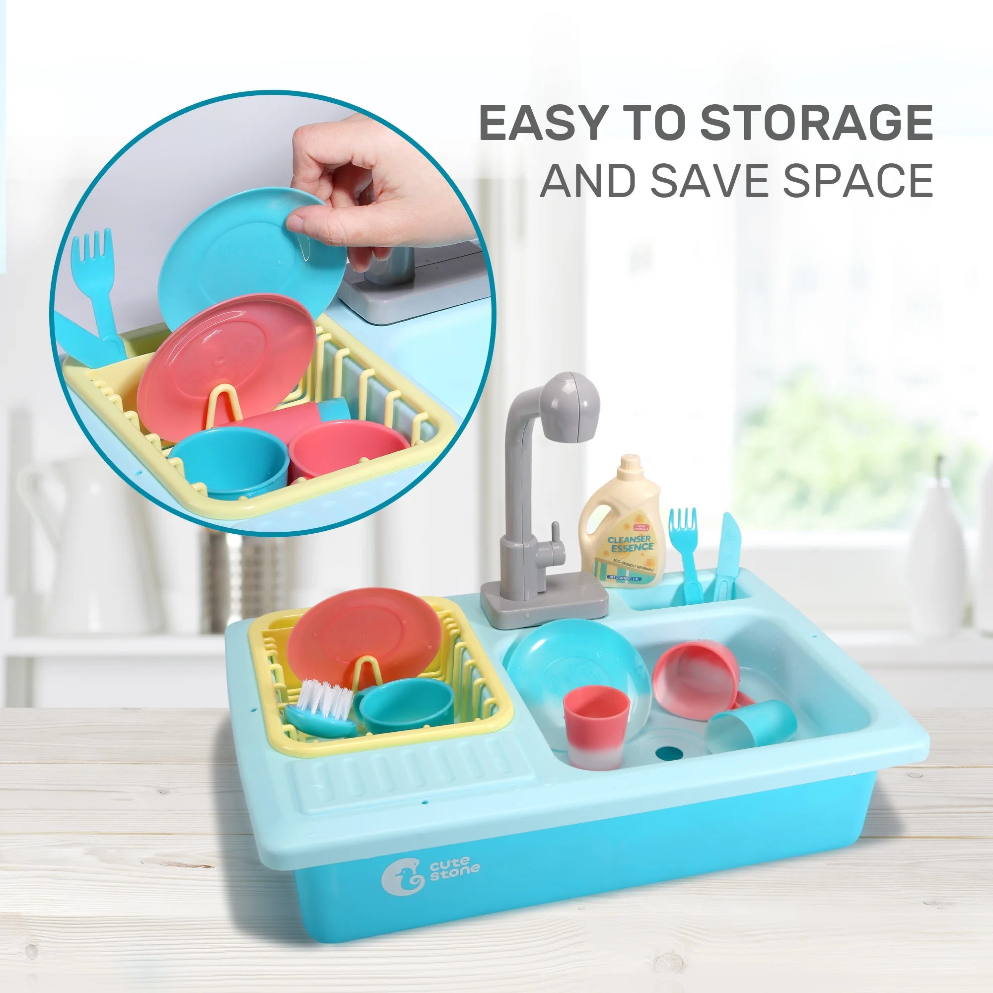CUTE STONE Color Changing Kitchen Sink Toys for Toddler, Children Playing Toy Dishwasher with Running Water Heat Sensitive Thermochromic Play House Pretend Role Play Toys for Boys and Girls - Image 3