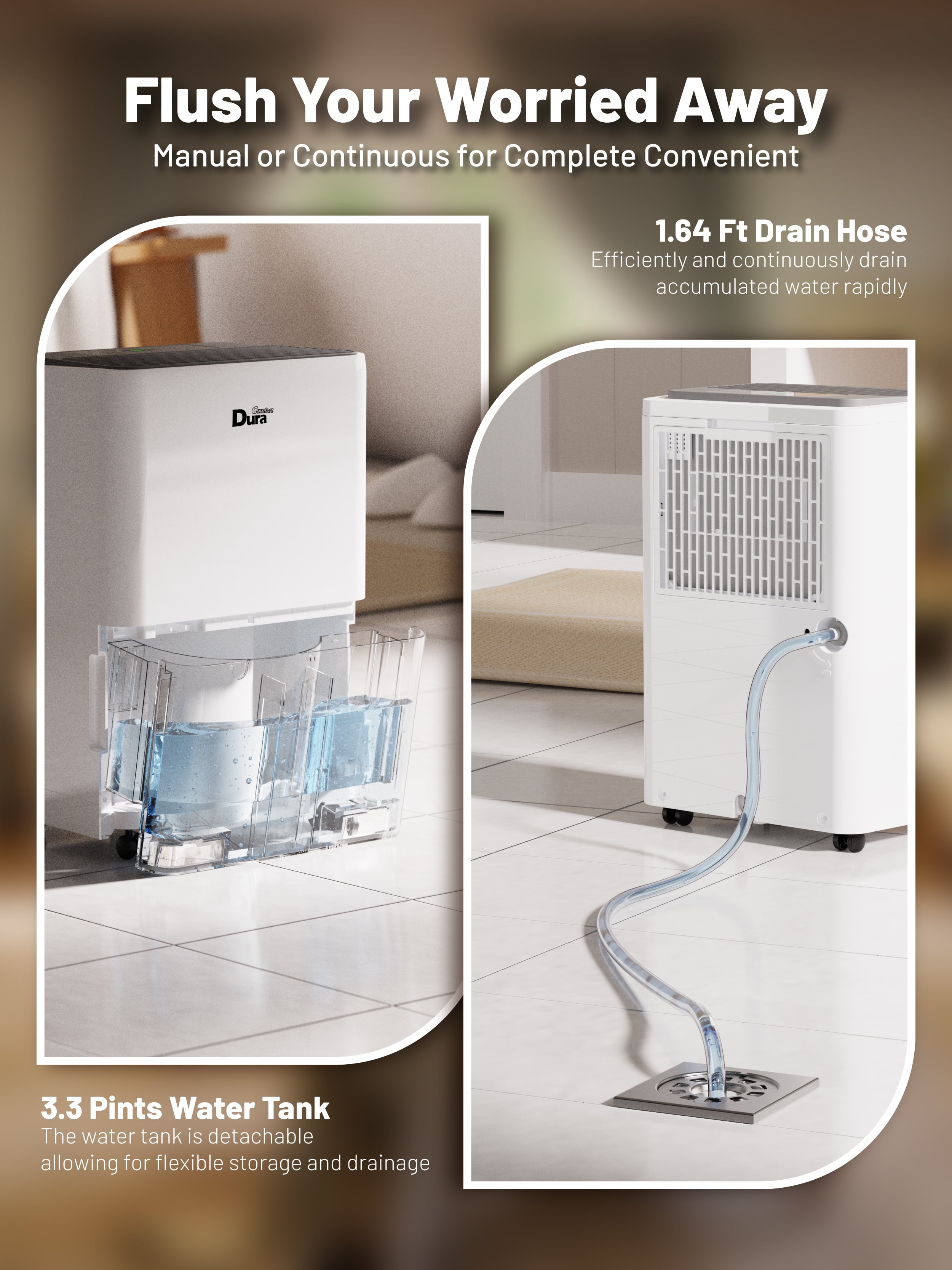 DuraComfort 8 Pint Dehumidifier for Basement and Home with Drain Hose, up to 1000 sq.ft, 24-Hour Timer (MAX 22 Pint at 95°F, 90% RH) - Image 4