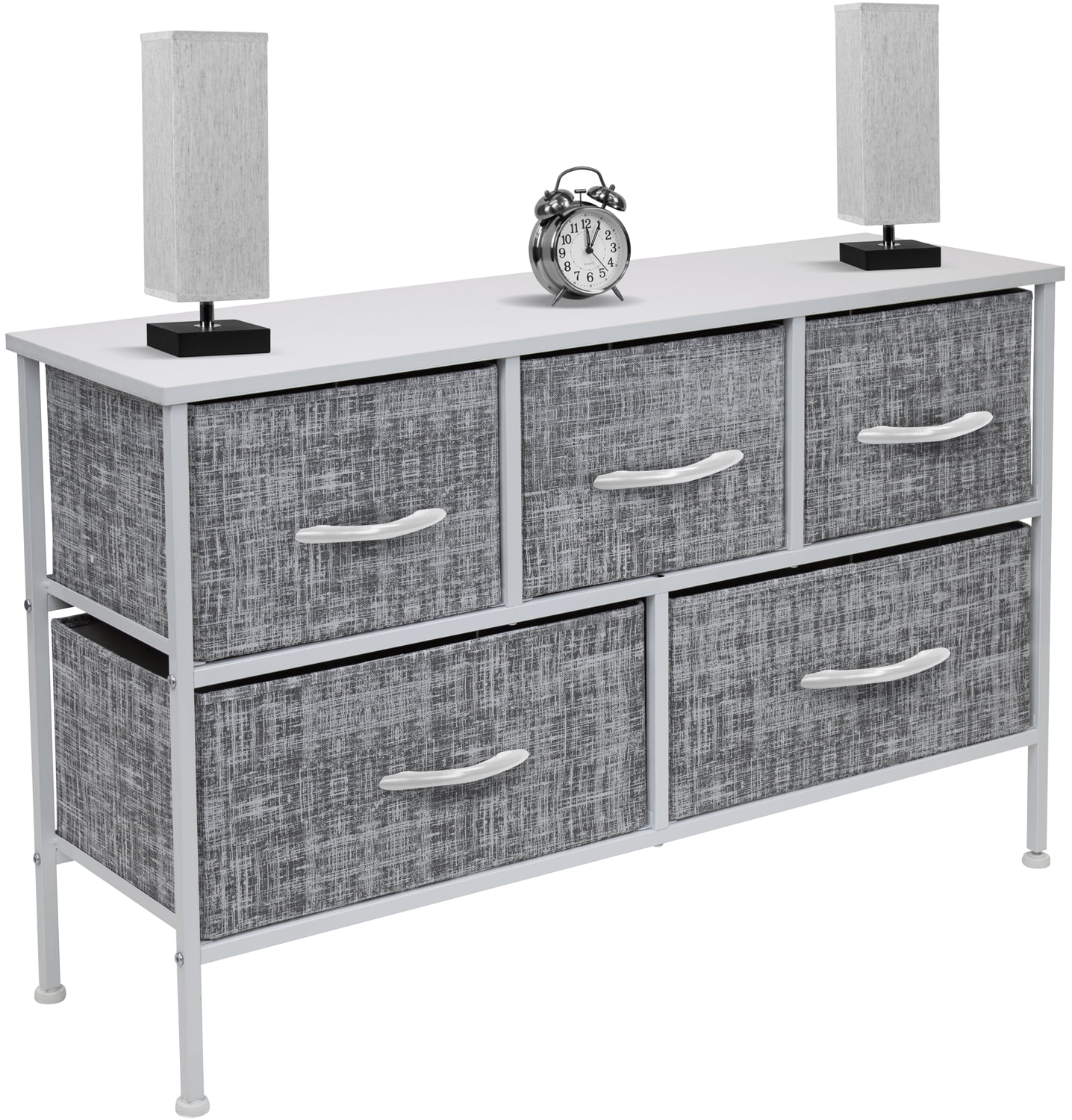 Sorbus Dresser with 5 Drawers - Furniture Storage Chest Tower Unit for Bedroom, Hallway, Closet, Office Organization - Steel Frame, Wood Top, Easy Pull Fabric Bins (Gray/White) - Image 5
