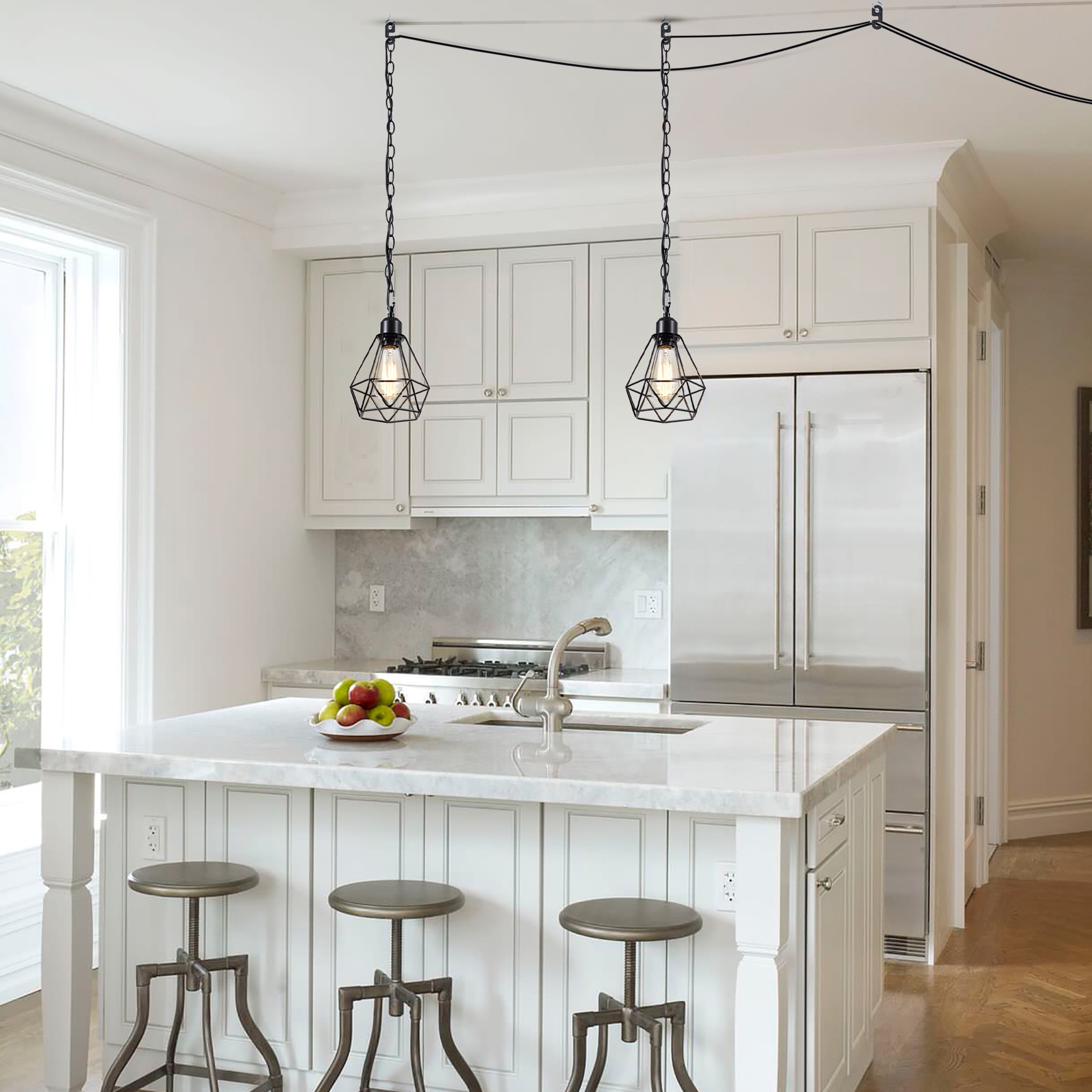 Plug in Chandelier Hanging Pendant Lights Plug in Ceiling Light Fixtures 2 Pack Black with 20-FT Cord Pendant Lighting for Kitchen Hallway - Image 4