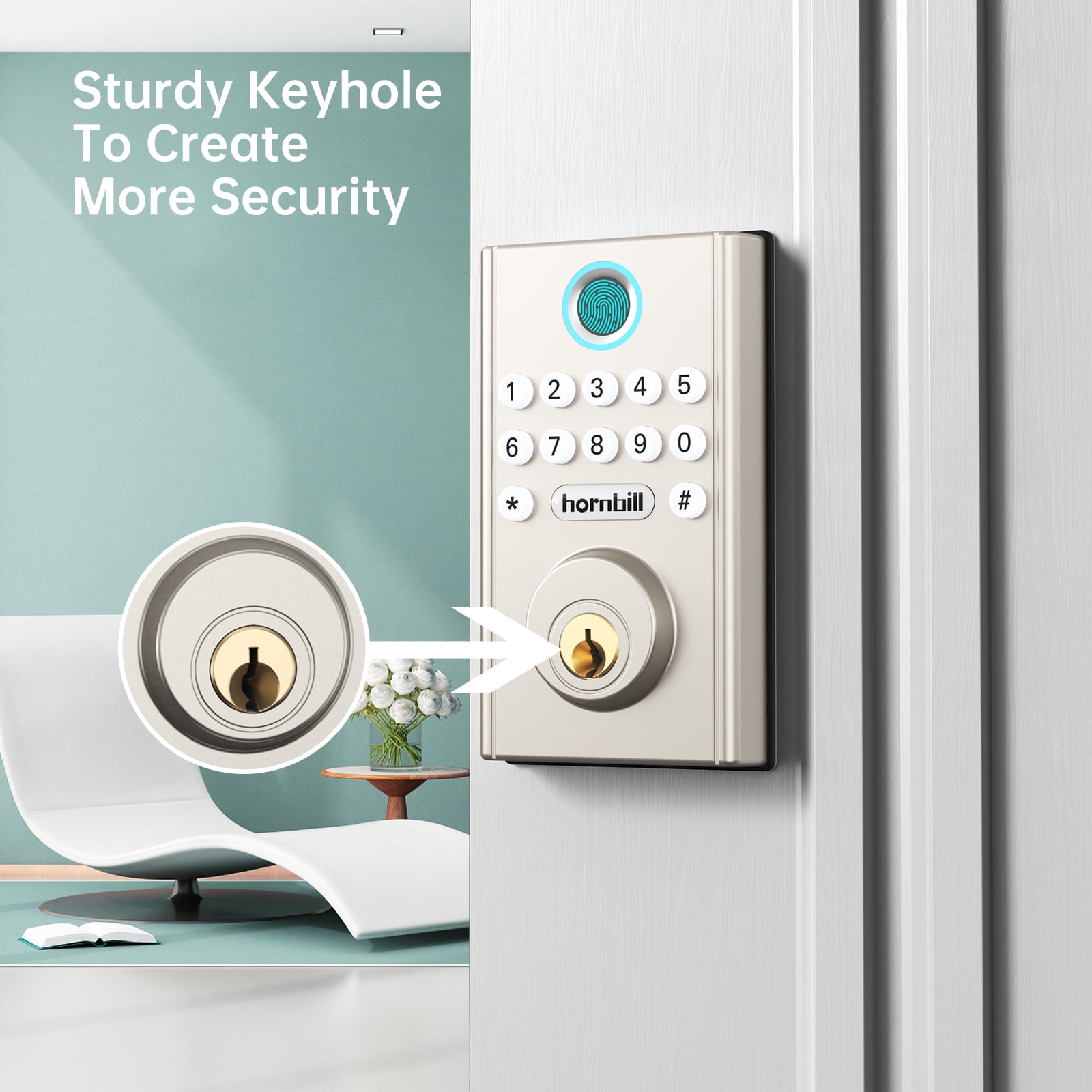 Hornbill Electronic Digital Keypad Lock, Fingerprint Front Door Lock, Keyless Entry Deadbolt Lock, Keypad Deadbolt Auto Lock, Easy to Install No Need to Drill, Suitable for Home Office Apartment - Image 9