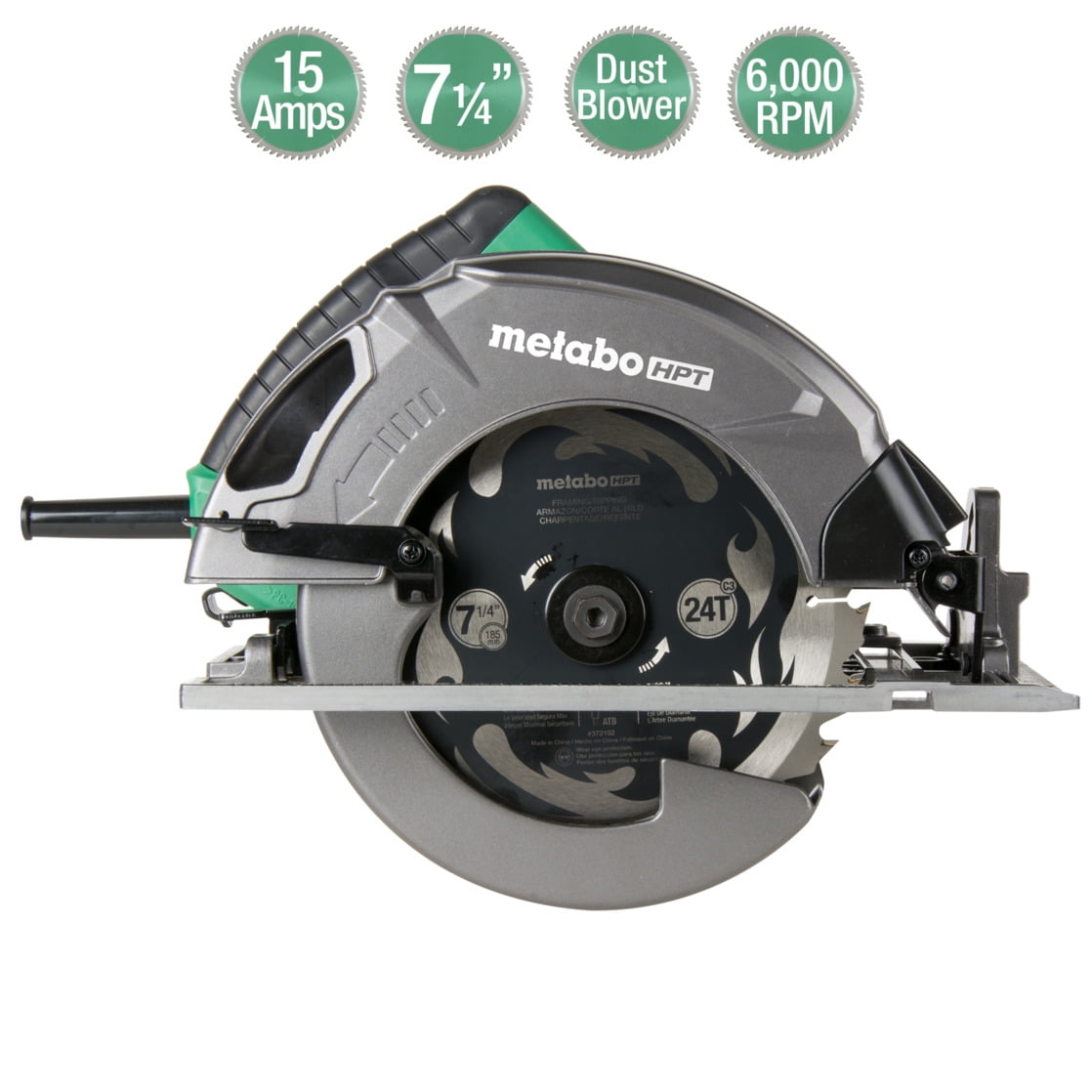 Metabo HPT 7-1/4-Inch Circular Saw Kit | 6,000 Rpm, 15-Amp Motor | Integrated Dust Blower | 24T Premium Framing/Ripping Blade | Single Handed Bevel Adjustment | C7SB3 - Image 7