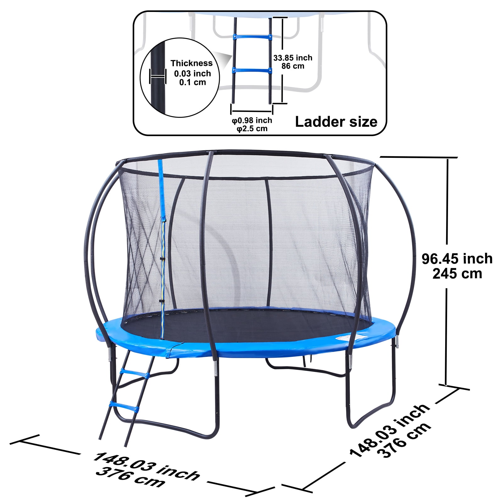 KFFKFF 10FT Outdoor Recreational Trampoline for Kids with safety Enclosure Net/Ladder Indoors Outdoors Free shipping! - Image 4