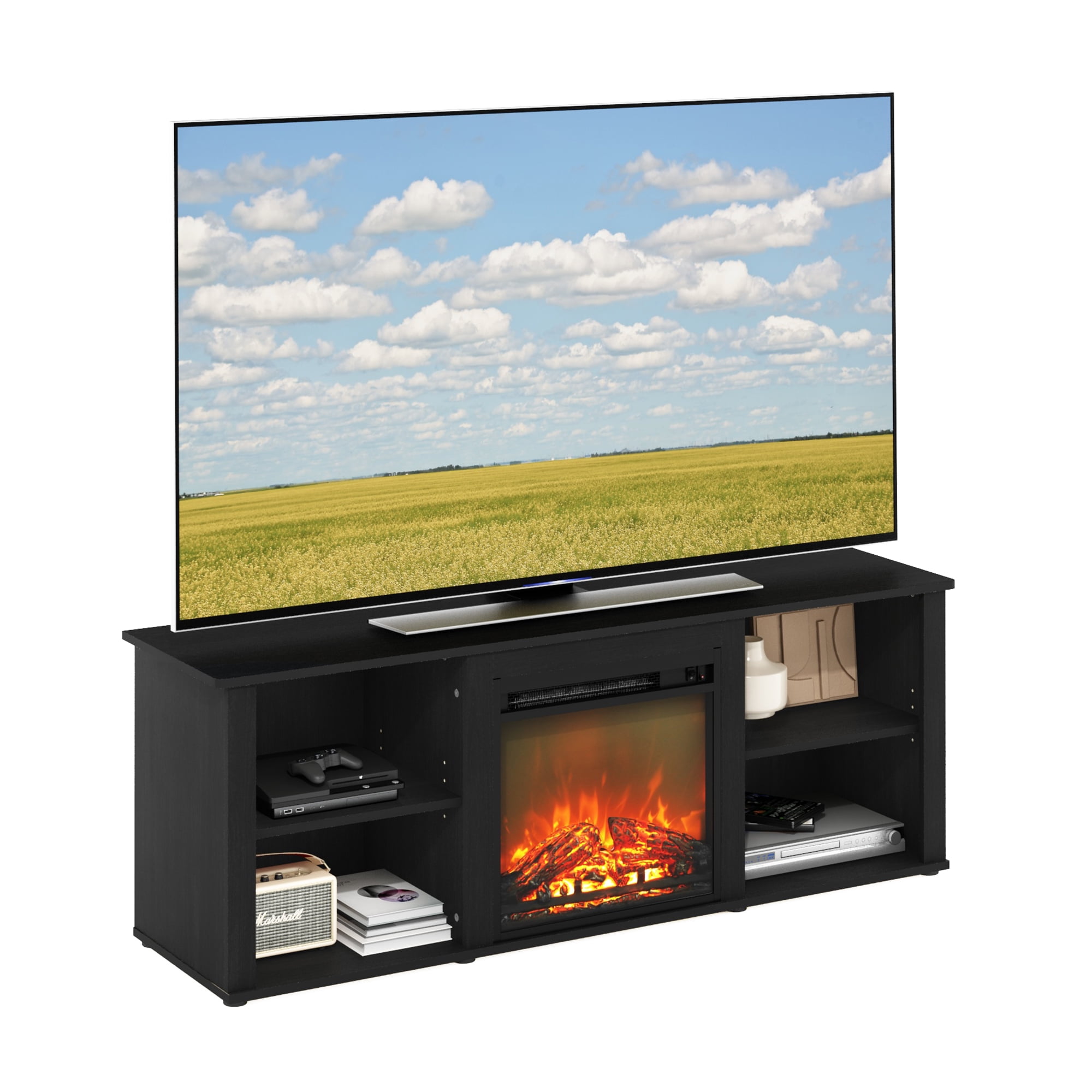 Furinno Montale 60 Inch TV Stand with Fireplace, Americano - Image 3
