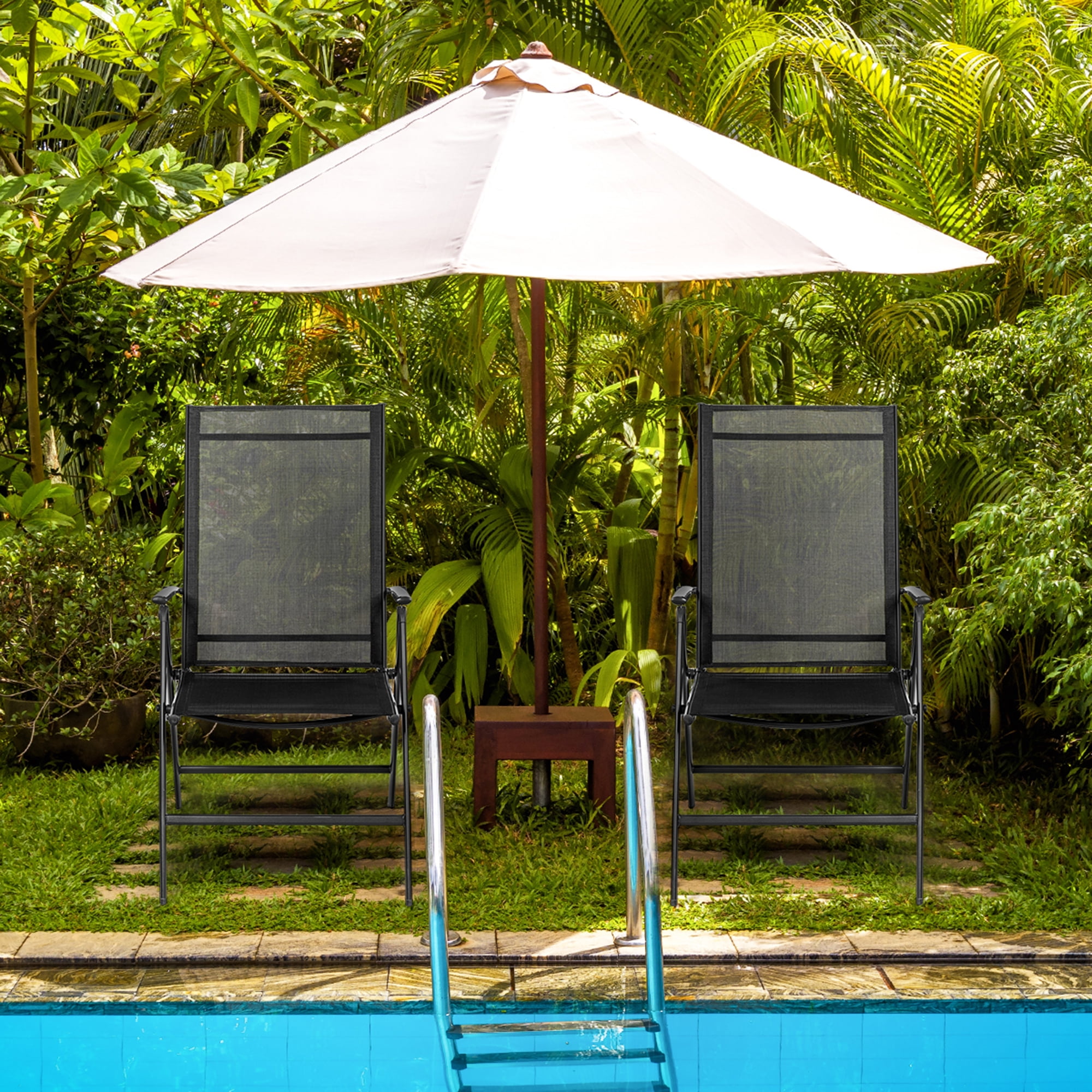 Costway Set of 2 Patio Folding Chair Recliner Adjustable Black - Image 7