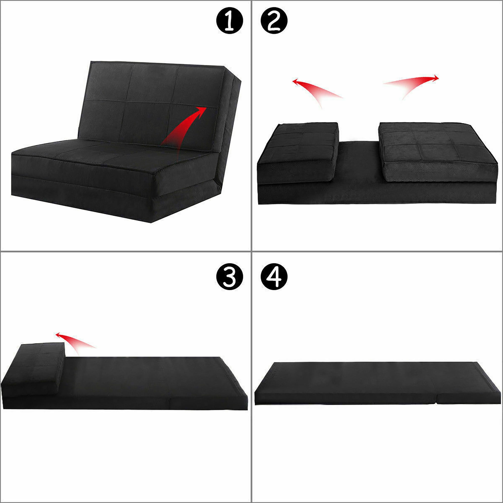 Costway Convertible Fold Down Chair Flip Out Lounger Sleeper Bed Couch Black - Image 10