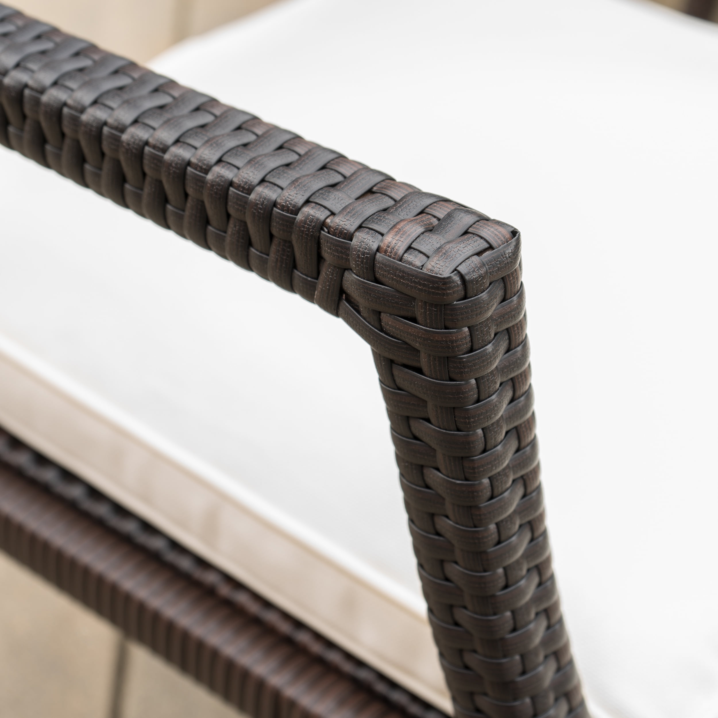 Outdoor Brown Wicker Dining Chairs with White Water Resistant Cushions (Set of 2) - Image 3