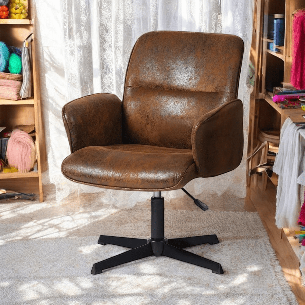 Homy Casa Home Office Desk Chair, Swivel Height Adjustable Criss-cross Computer Chairs Armchair Suede Brown - Image 3