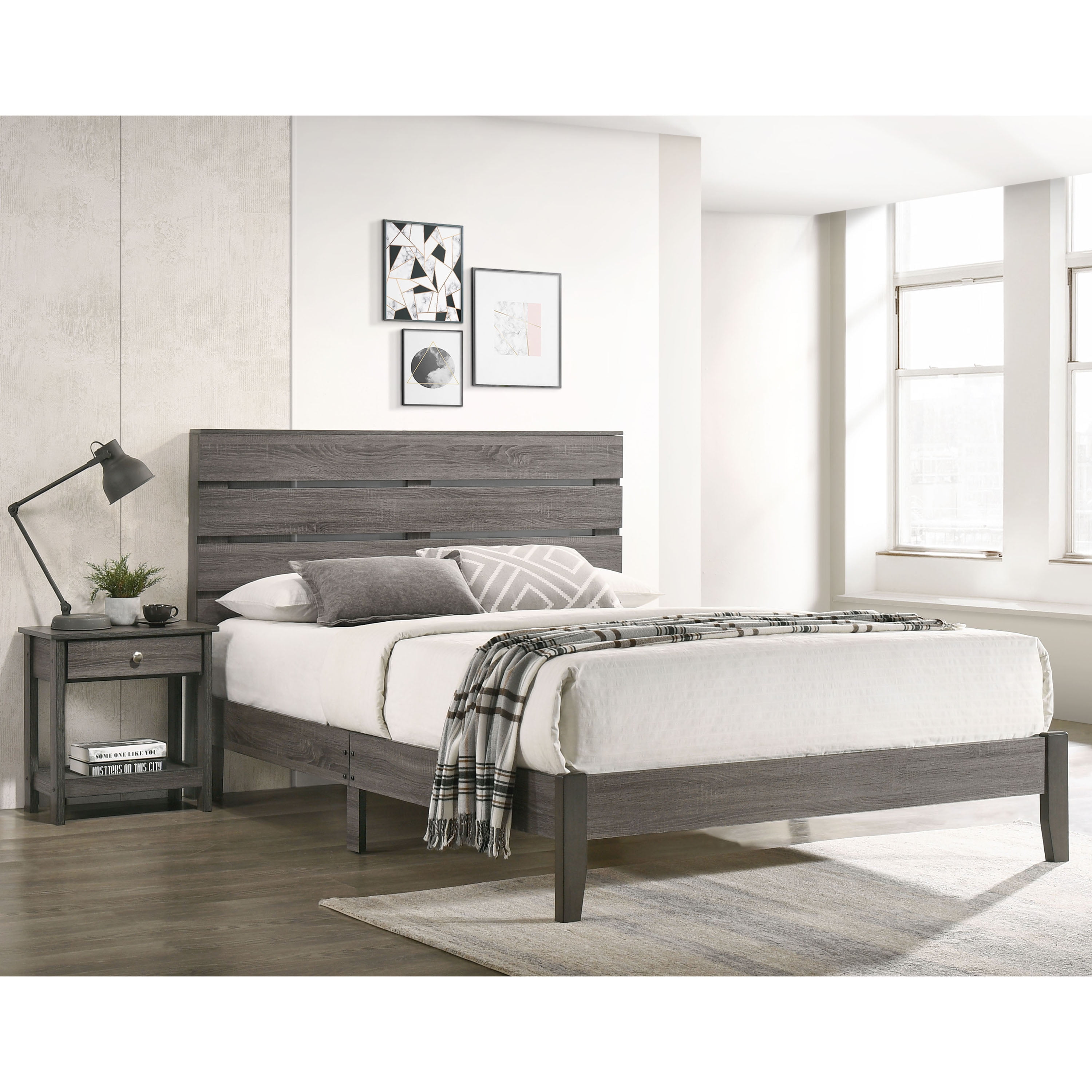 Furniture of America Korvar Wood Platform Bed, California King, Gray - Image 5