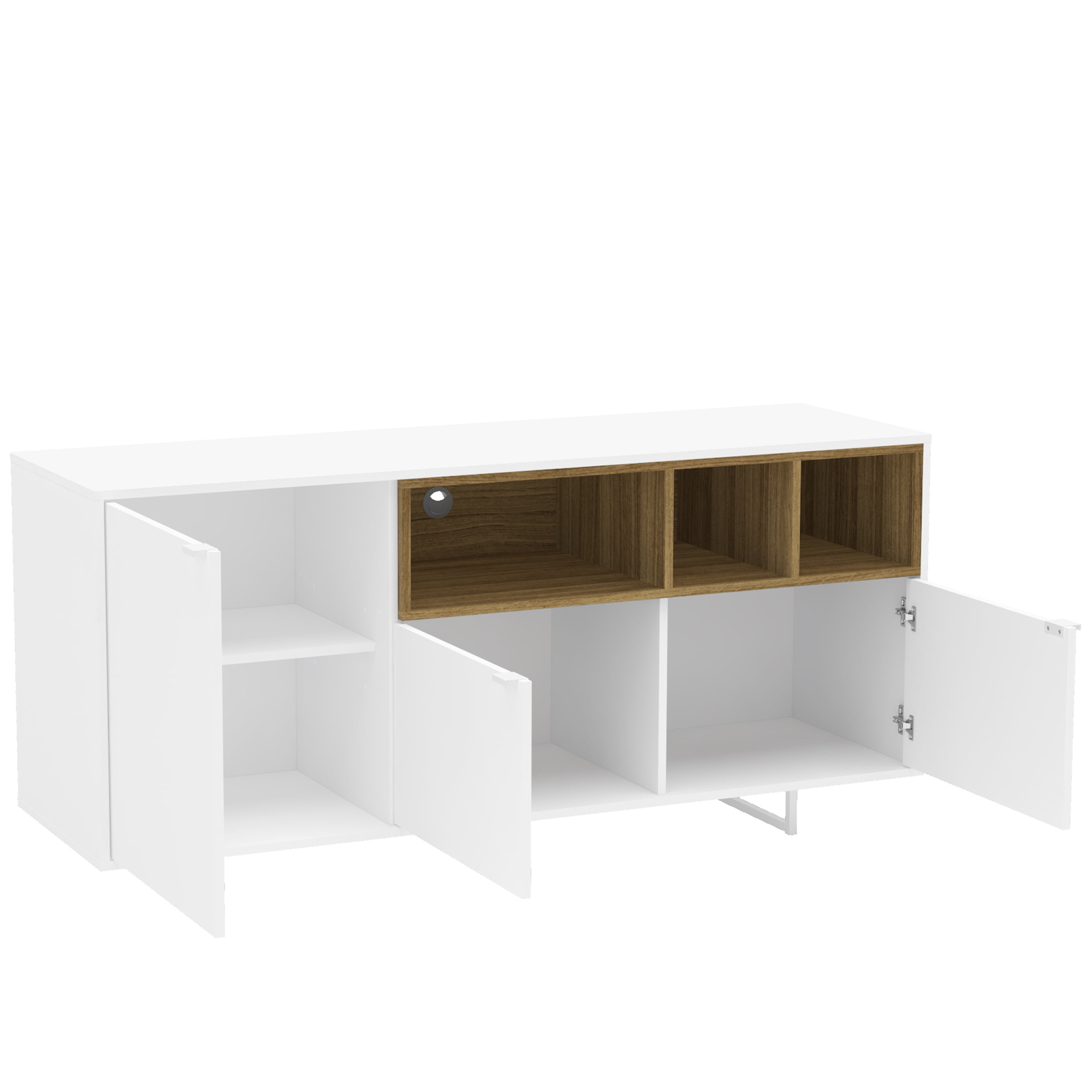 Polifurniture Honolulu TV Stand with 3 Open Shelves for TVs up to 65, White & Walnut - Image 2