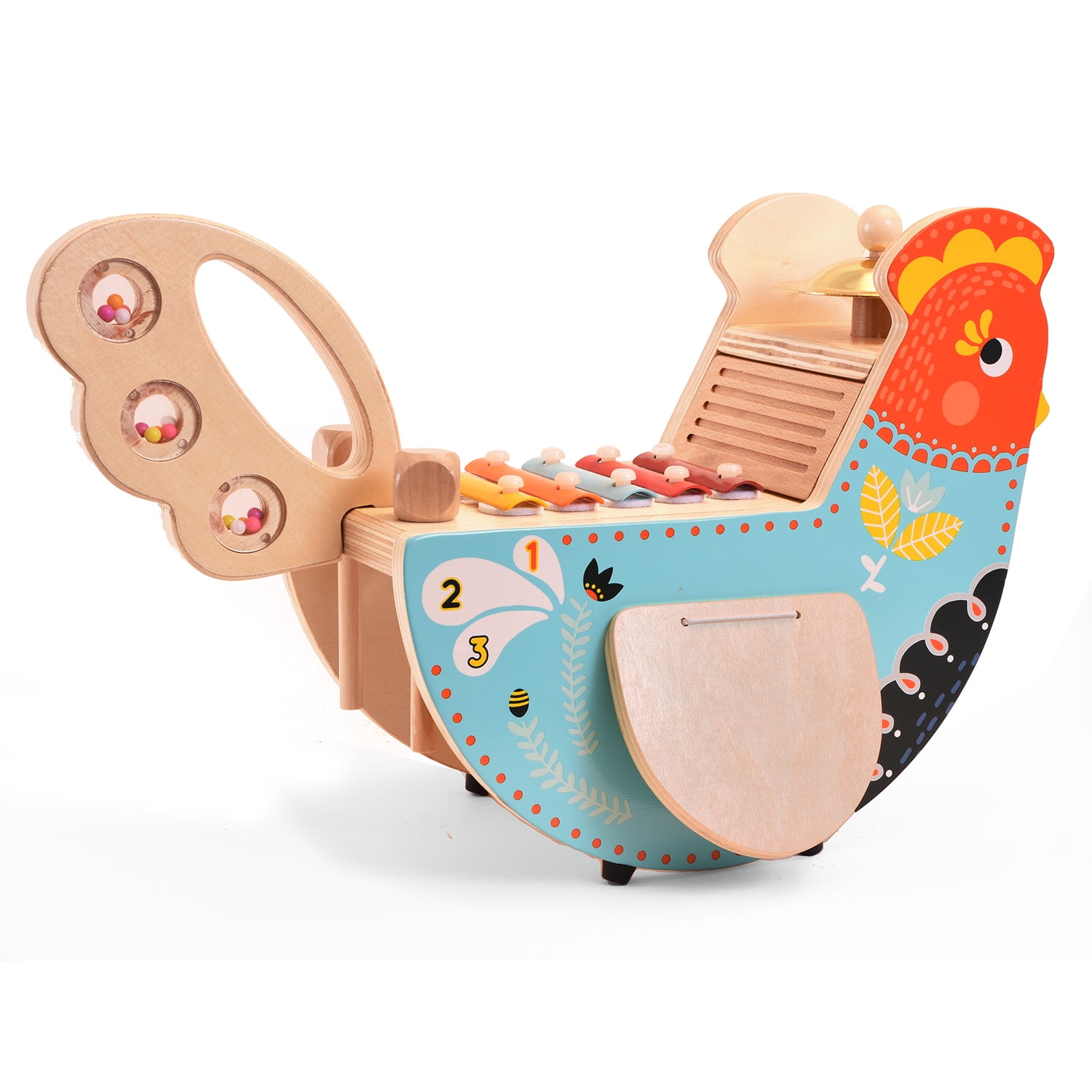 Manhattan Toy Musical Chicken Wooden Instrument for Toddlers with Xylophone, Drumsticks, Cymbal and Maraca - Image 5