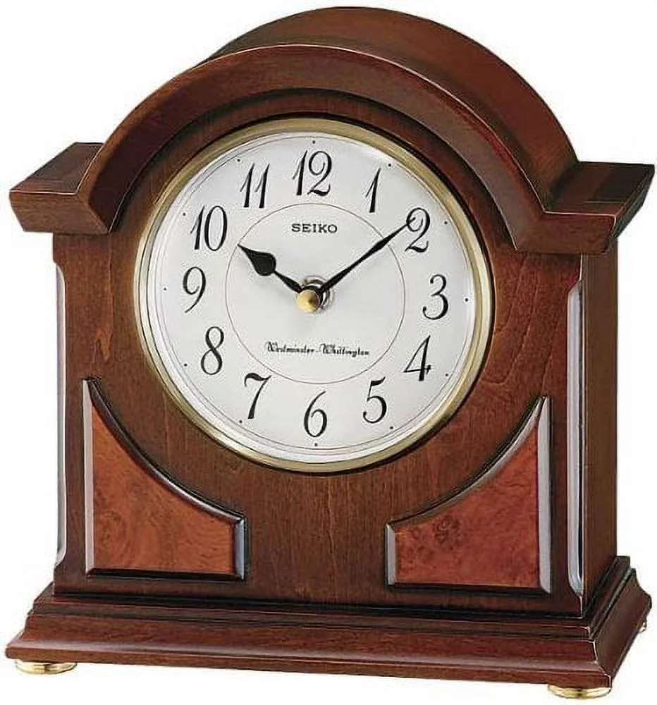 Seiko 9" Sayo Brown Wooden Chime Mantel Clock, Traditional, Quartz, Analog, QXJ012BLH - Image 2
