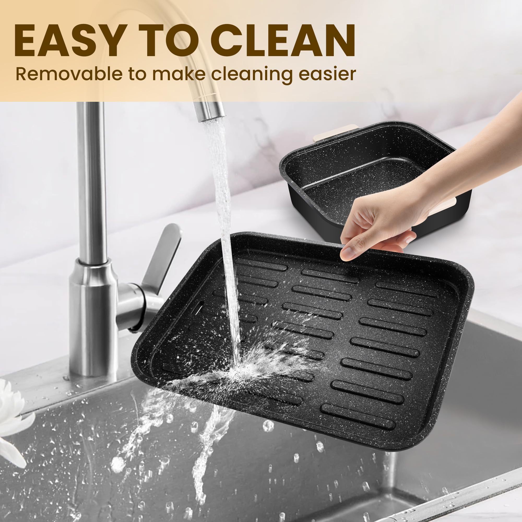 SUSTEAS 2-in-1 Electric Hot Pot with Grill: 1500W Non-Stick Removable Plate, Temperature Control for Indoor Grill for Korean BBQ, Beige - Image 3