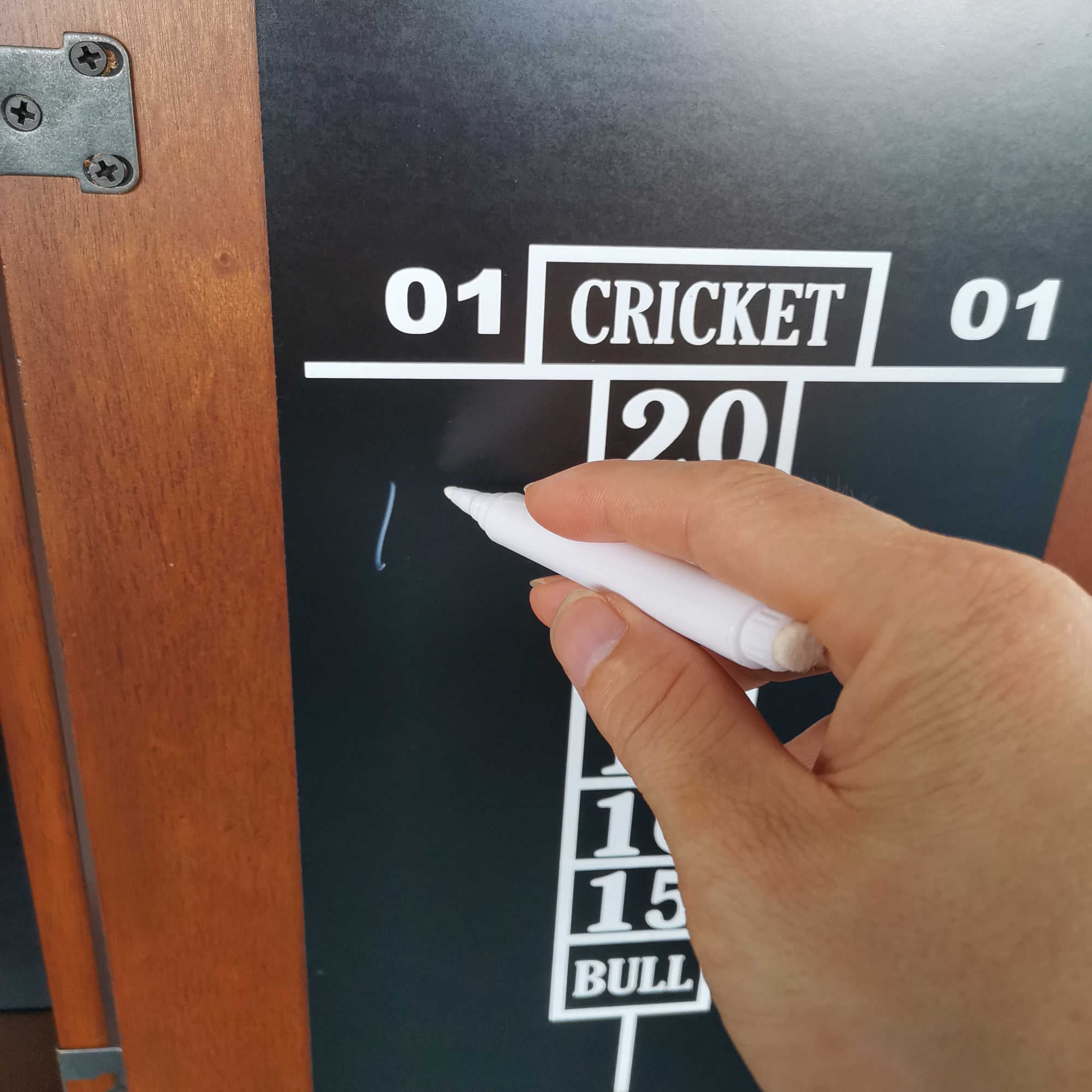 Hathaway Farmington Bristle Dartboard and Cabinet Set - Walnut Finish - Image 12