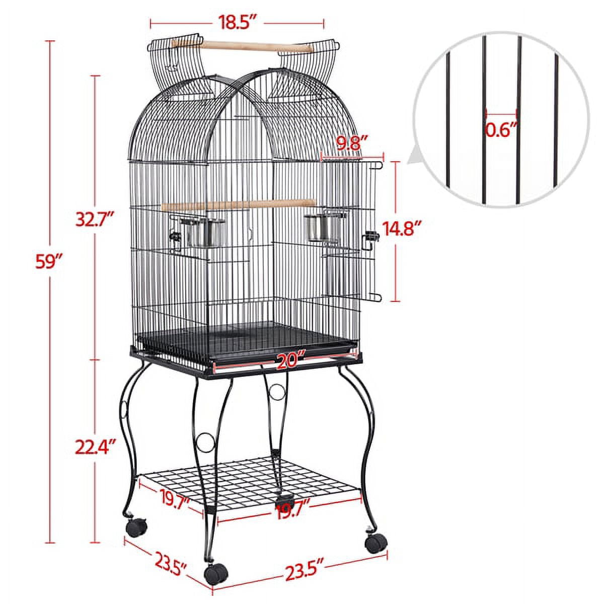 Alden Design Metal Rolling Bird Cage with 2 Feeders and 2 Wooden Perches, Black - Image 2