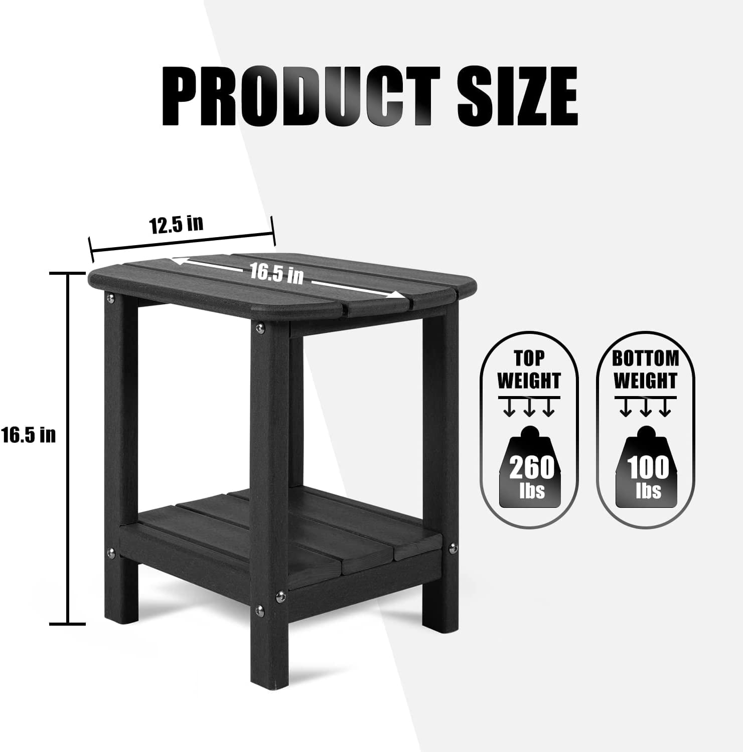 Nalone End Table Side Table Adirondack 16.5" Outdoor HDPE Plastic Side Table Small End Table for Living Room Bedroom Patio Farmhouse(Black) - Image 5