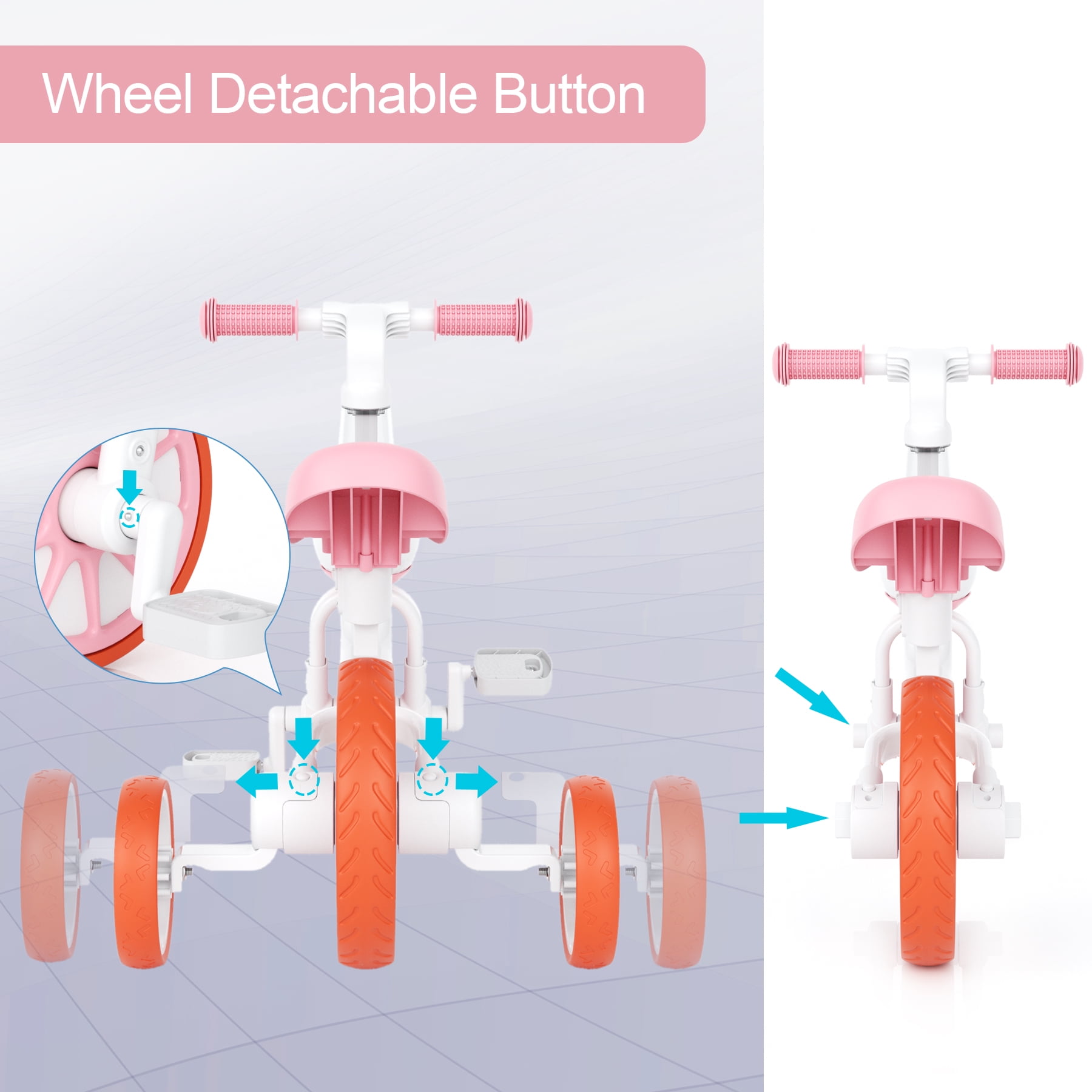 KORIMEFA 3-in-1 Kids Tricycle, Toddler Bike for Ages 1-4 Boy Girl, Pink - Image 5