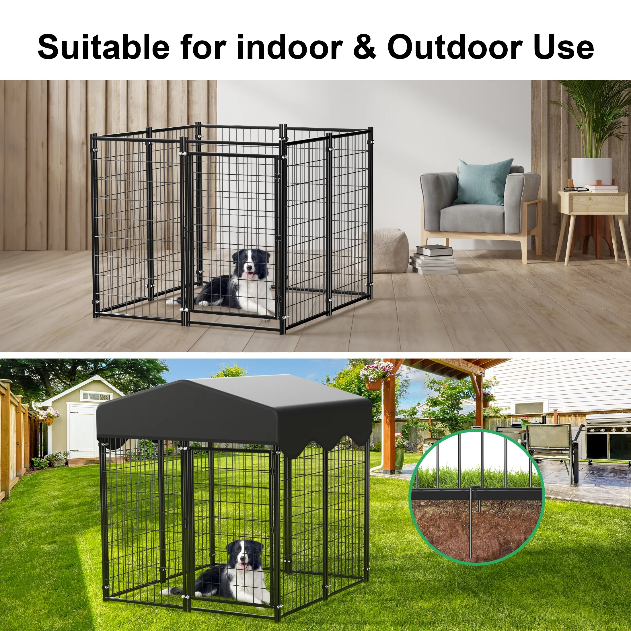 Monasem Dog Kennel with Roof,4.2ft x 4ft x 4.5ft Outdoor Dog Fence with Waterproof UV-Resistant Cover - Image 4