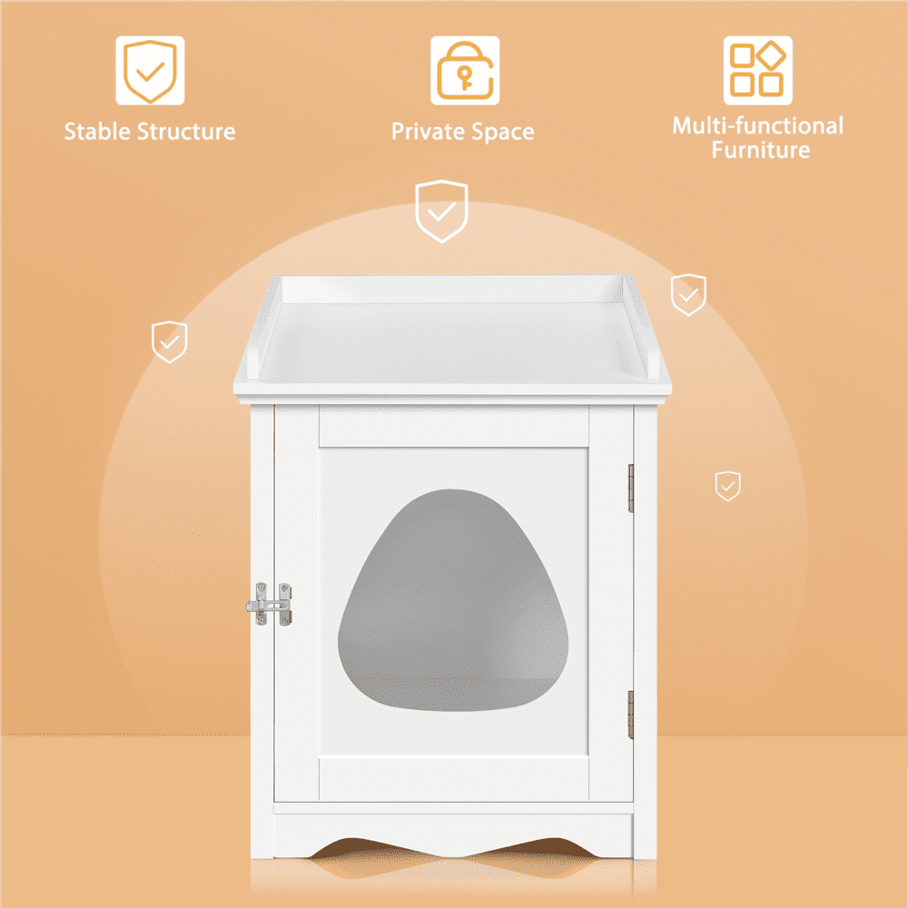 Alden Design Indoor Wooden Cat Litter Box Furniture Enclosure, White - Image 5