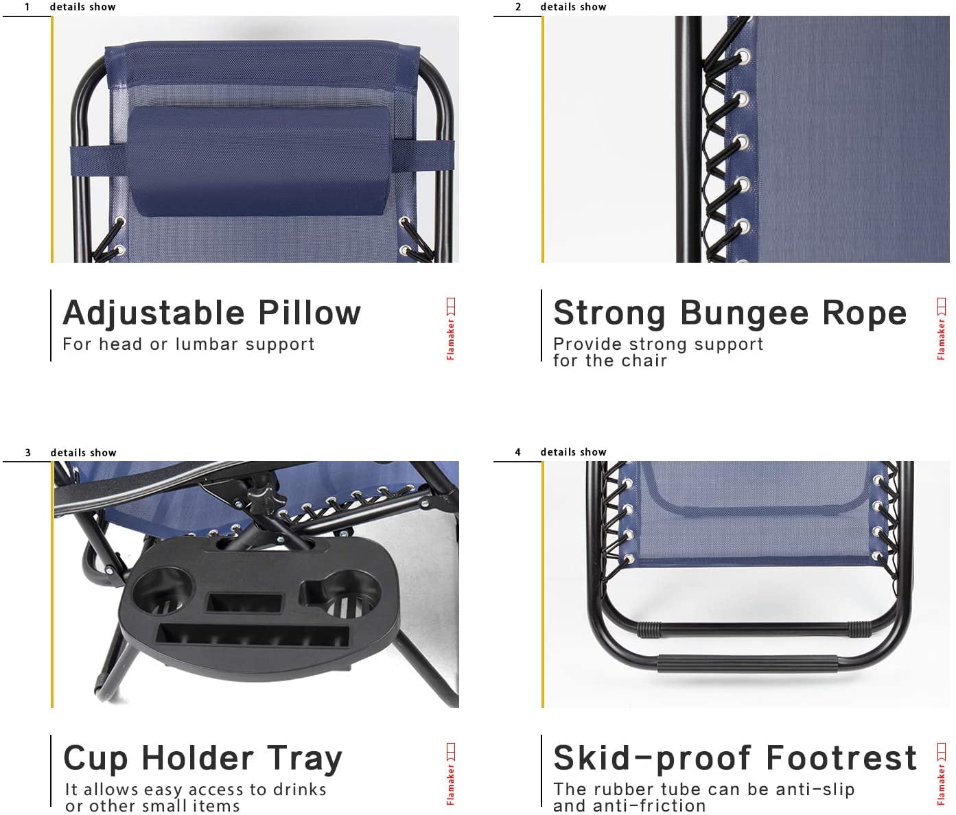 Lacoo Zero Gravity Chair Set with Table and Cup Holders Adjustable Lounge Chair for Poolside, Yard and Patio,Blue - Image 5