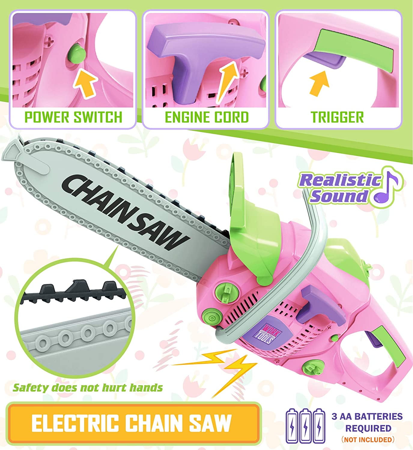 Exercise N Play Kids Tool Set with Electric Toy Drill Chainsaw Jigsaw Toy Tools for Kids Girl (Pink) - Image 7