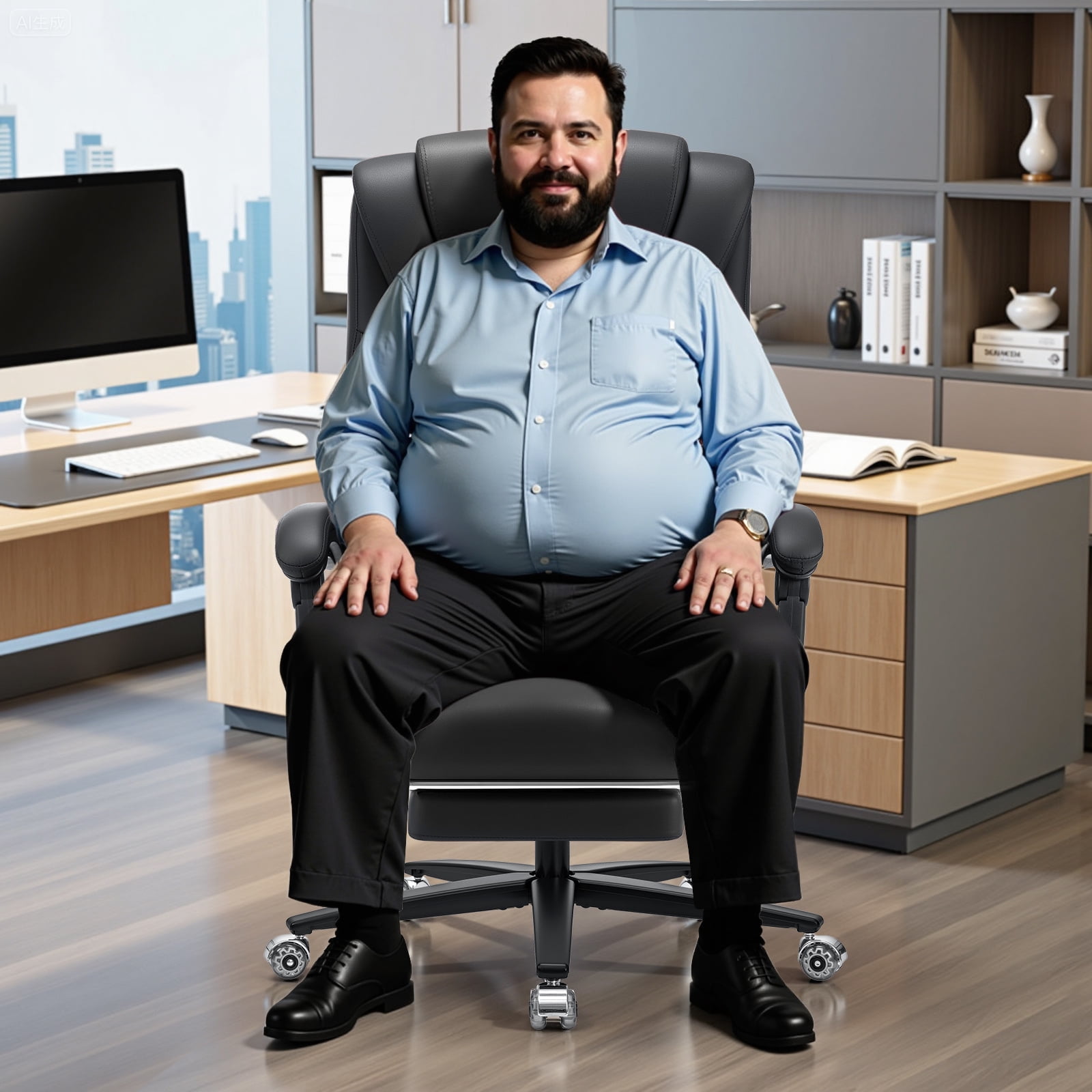 Hoffree Big and Tall Office Chair, 500lbs Reclining Executive Desk Chair with Heated Massage Backrest, Extra Wide Seat Leather Ergonomic Computer Desk Chair for Home Office, Black - Image 6