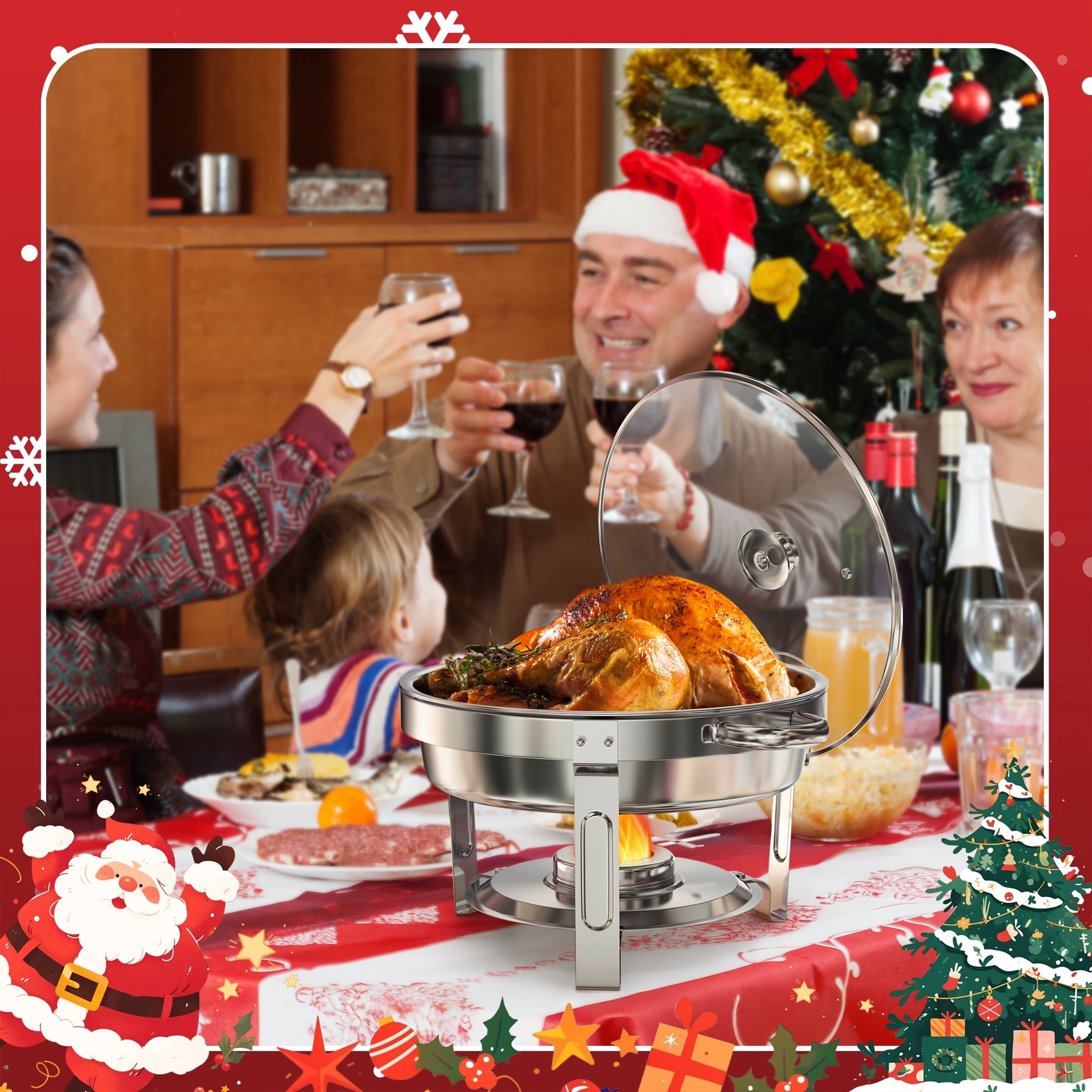 Firstness Chafing Dishes Buffet Set 2 Pack, 5 QT Round Buffet Chafing Dishes, Stainless Steel Chafers and Buffet Warmers Sets for Thanksgiving Halloween Christmas Gatherings Parties - Image 4