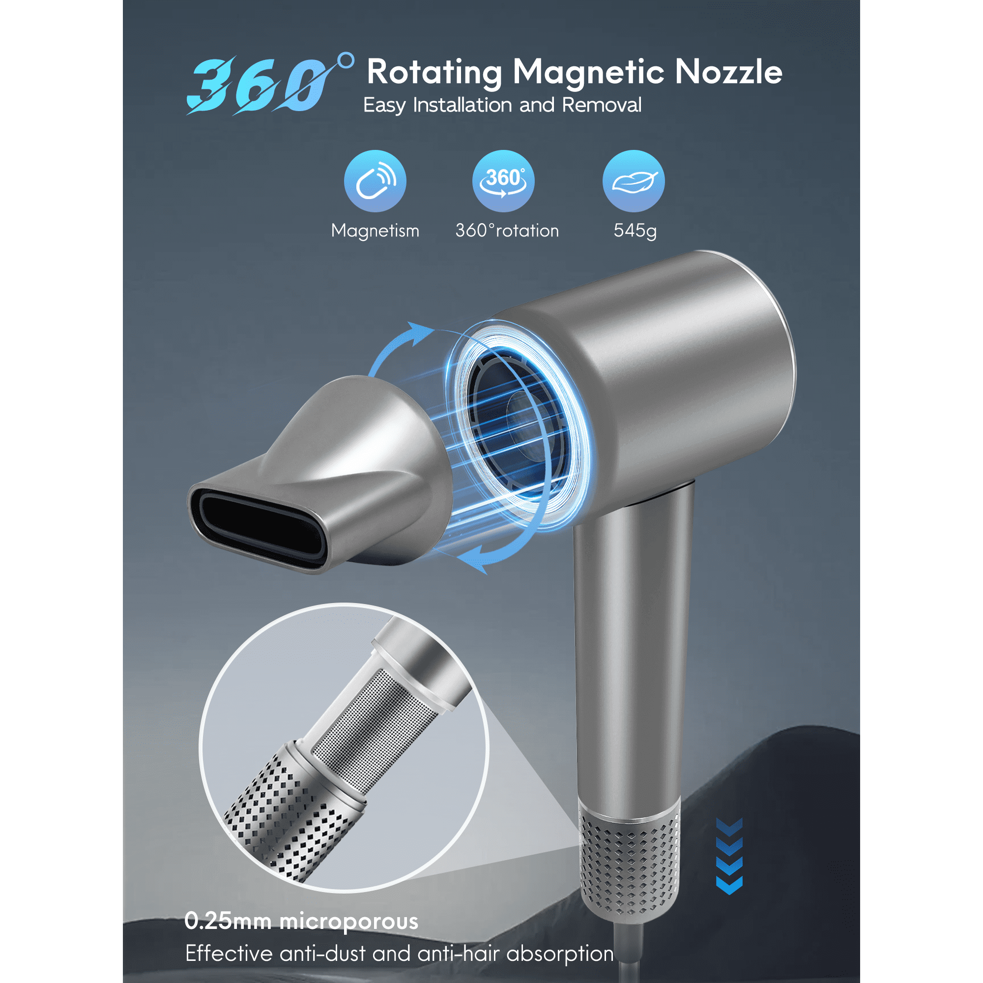 LOOKLIM High Speed Hair Dryer, Quiet Lightweight Ionic Hair Blow Dryer with 6 Blowout Mode, Gray - Image 8