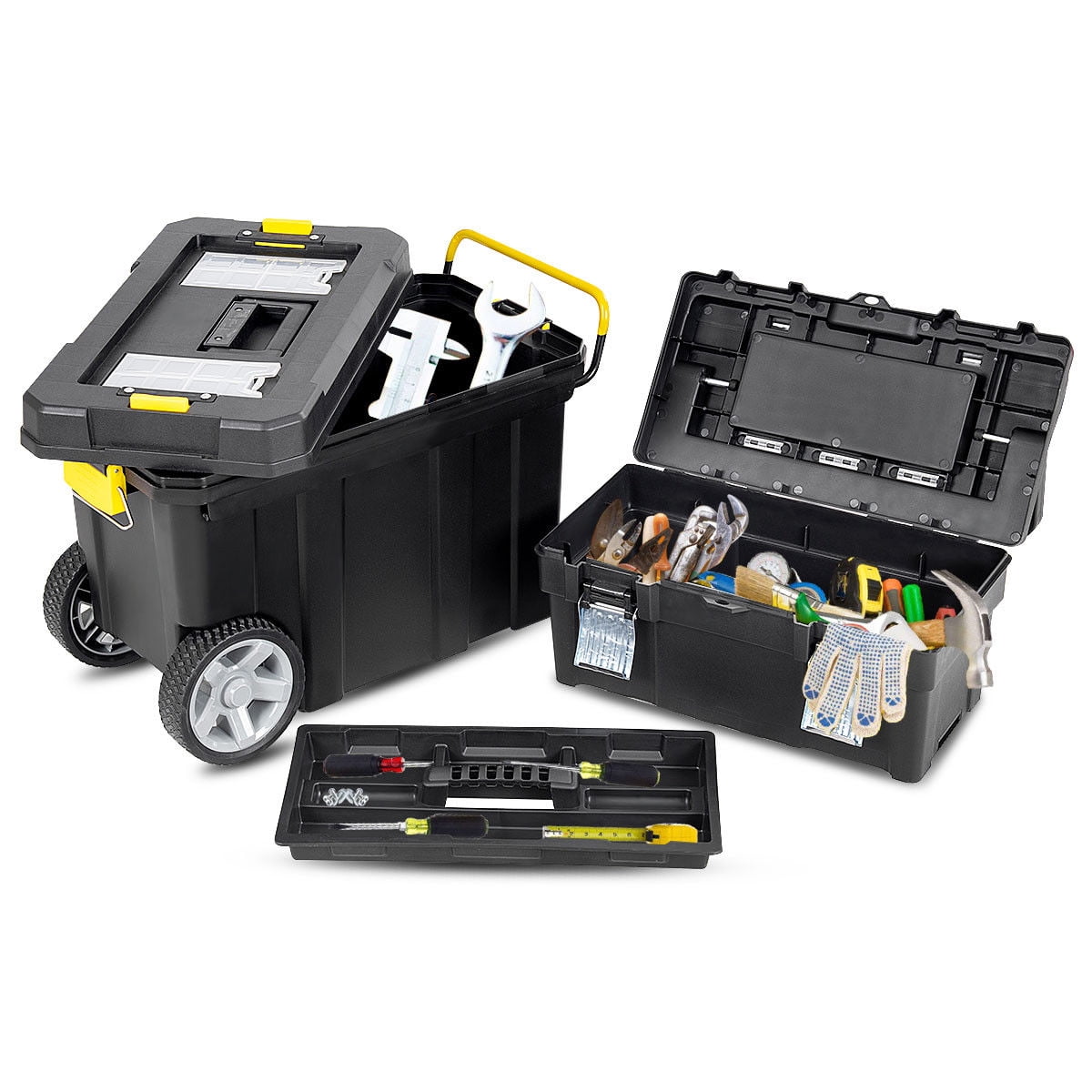 Costway 2-in-1 Rolling Tool Box Set Mobile Tool Chest Storage Organizer Portable Black - Image 8