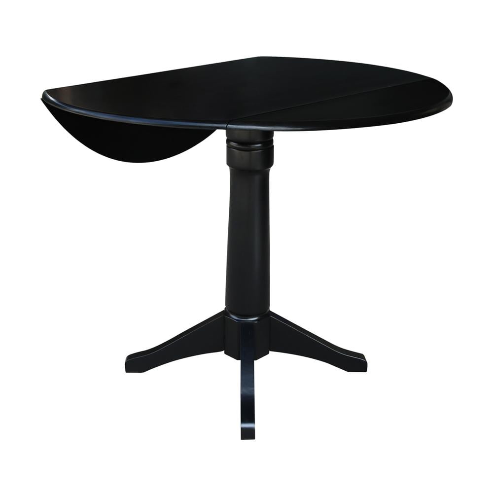 42" Round Solid Wood Black Dual Drop Leaf Pedestal Table by International Concepts - Image 28