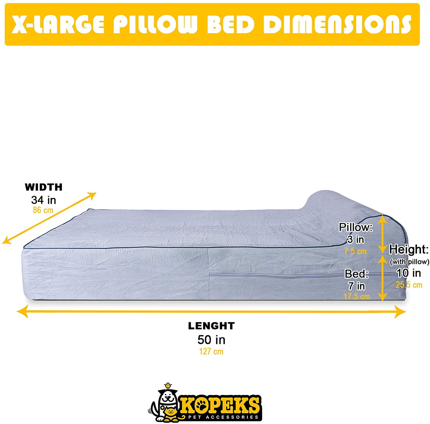 Kopeks Pillow Orthopedic Memory Foam Pet Dog Bed, Large, Grey - Image 7