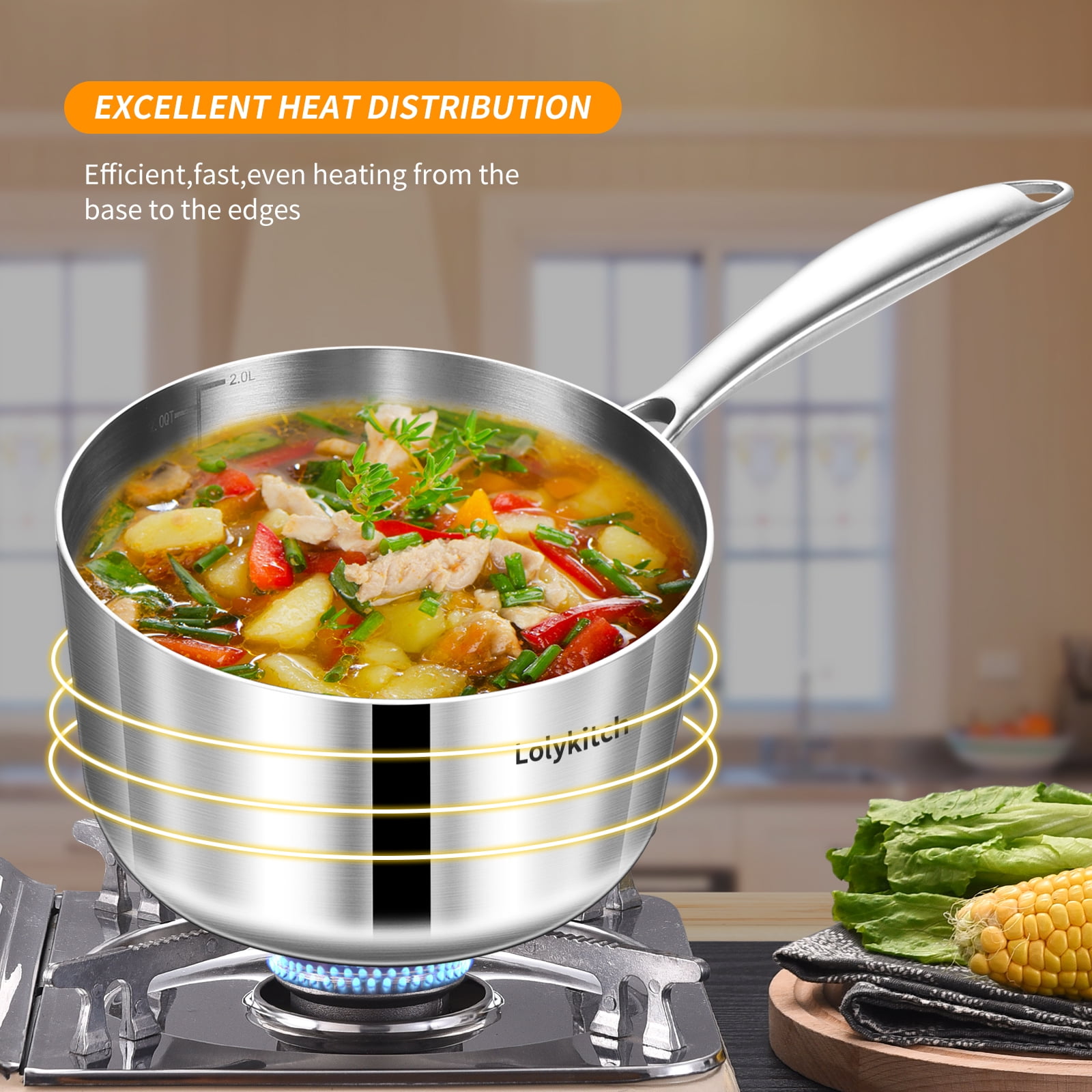 LOLYKITCH Tri-ply Stainless Steel Saucepans Set with Lids,Induction Cooking Pots,Dishwasher and Oven Safe,Detachable Handle,1.5QT&2.5QT&3.0QT. - Image 5