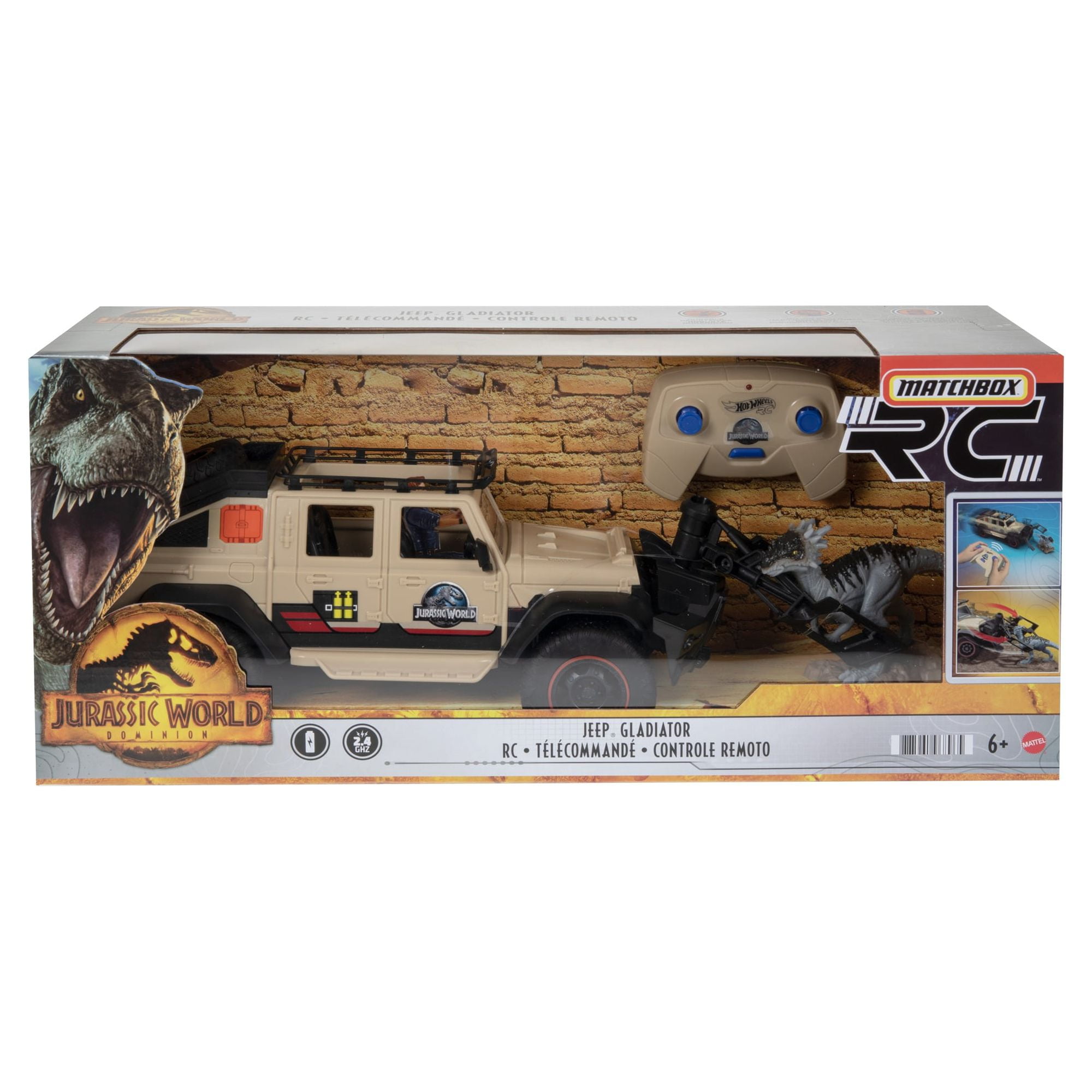 Matchbox RC Jurassic World Dominion Battery-Powered Jeep Gladiator with 6-in Dino Figure - Image 4