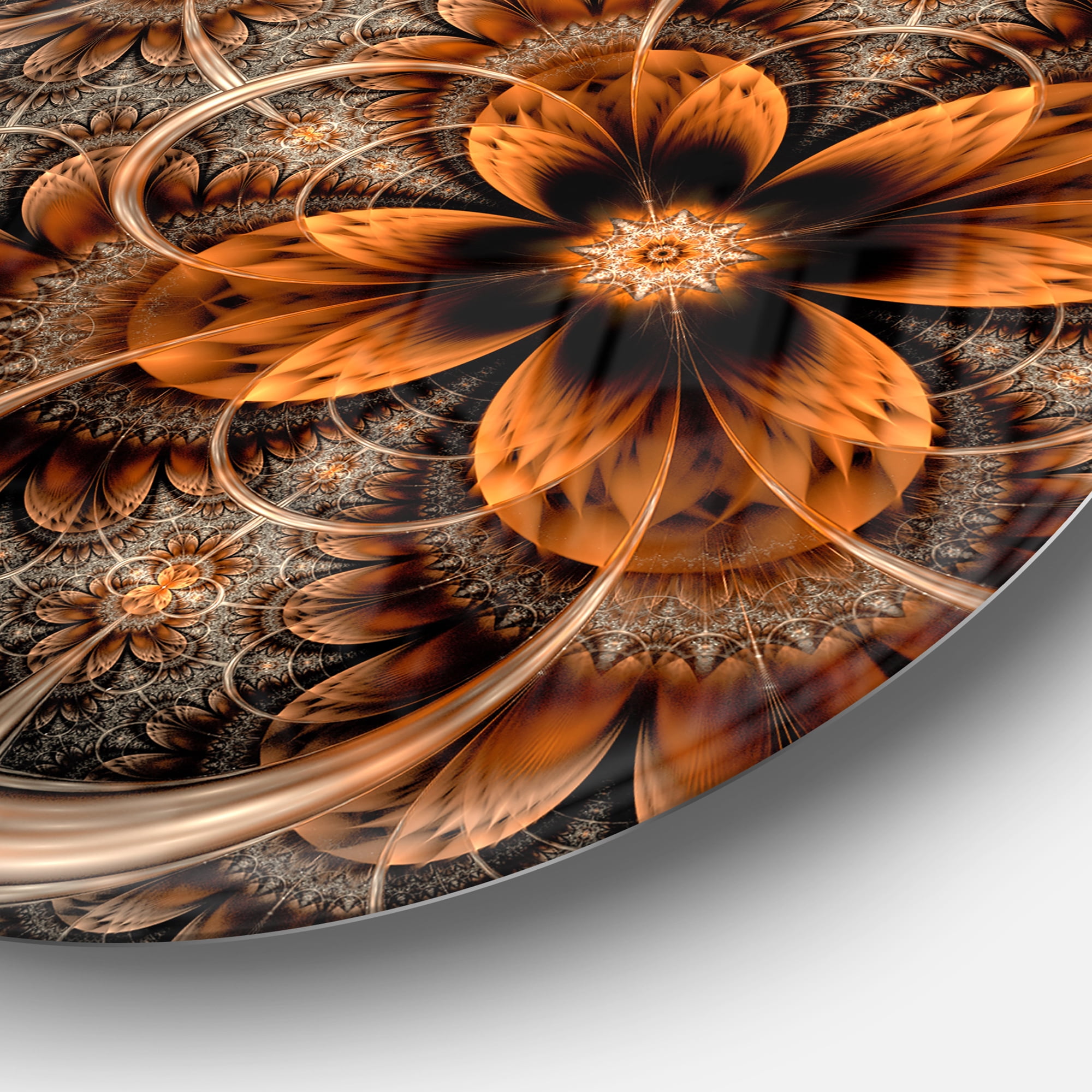 Designart 'Dark Orange Digital Art Fractal Flower' Floral Metal Circle Wall Art - Image 3