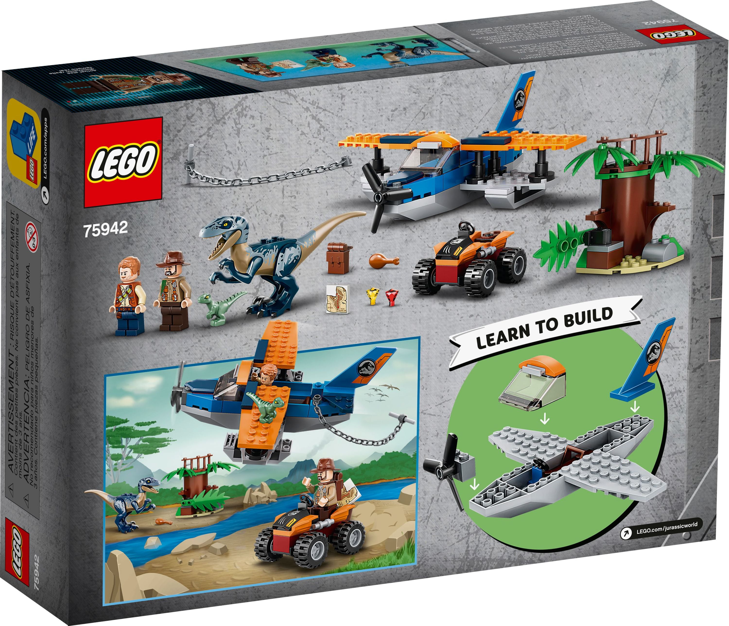 LEGO Jurassic World Velociraptor: Biplane Rescue Mission 75942 Dinosaur Building Set for Preschool Kids (101 Pieces) - Image 3