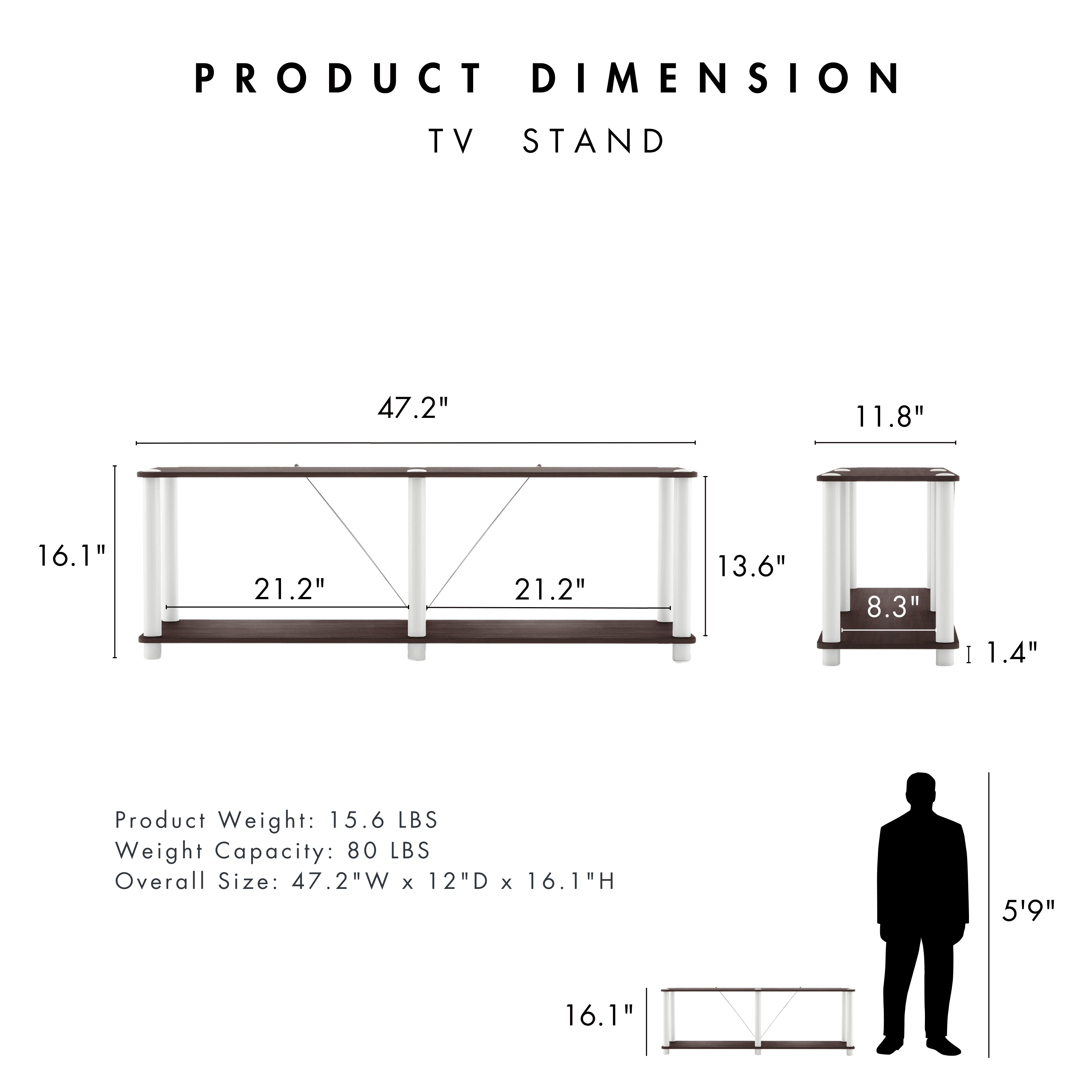 Furniture of America Brooks Adult Open Display Shelf Bookcase, 2-Tier 47-inch TV Stand, Espresso - Image 4