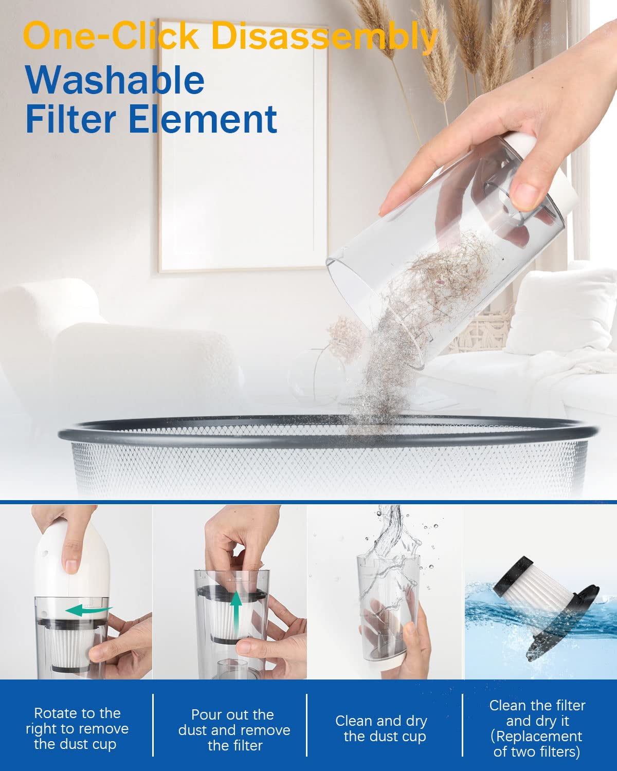 Prociv 5-in-1 Handheld Pet Hair Vacuum & Grooming Brush, Low Noise Pet Vacuum for Shedding Grooming with Slicker Brush, Wireless Pet Vacuum Cleaner for Cats Dogs Hair - Image 3