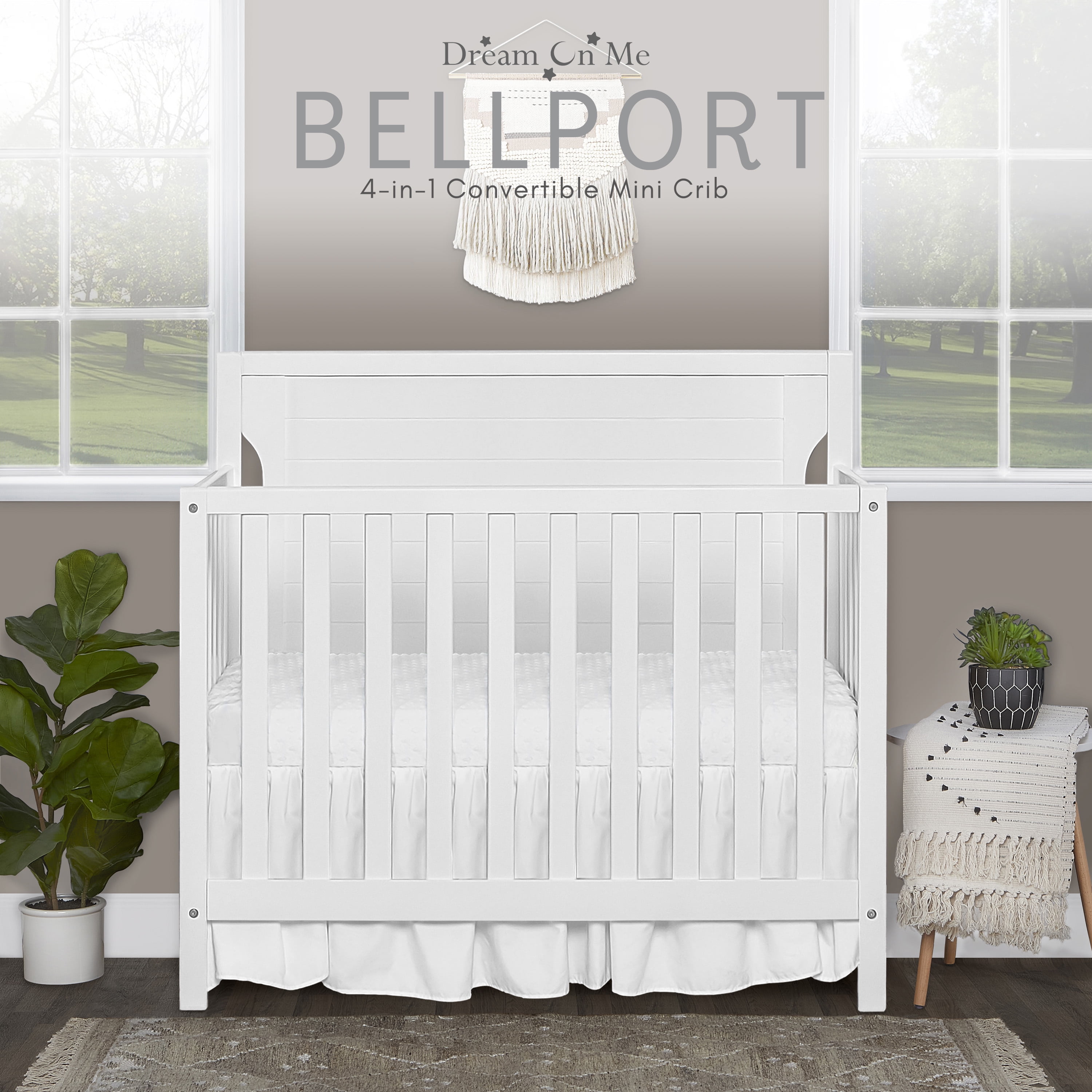 Dream On Me Bellport 4 in 1 Convertible Mini/Portable Crib in White, Non-Toxic Finish, Made of Sustainable New Zealand Pinewood, with 3 Mattress Height Settings - Image 5