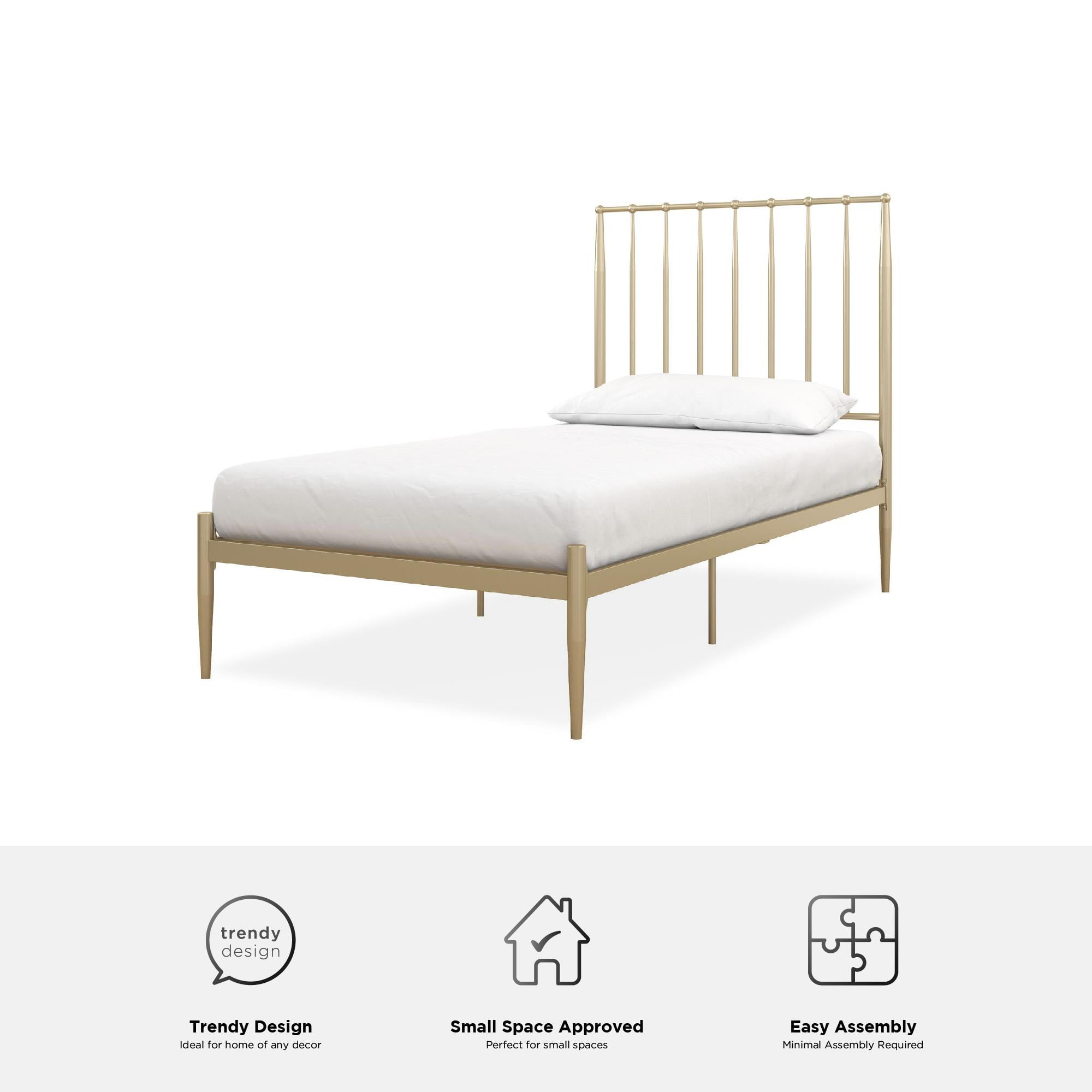 DHP Giulia Metal Platform Bed with Headboard and Underbed Storage Space, Twin, Gold - Image 18