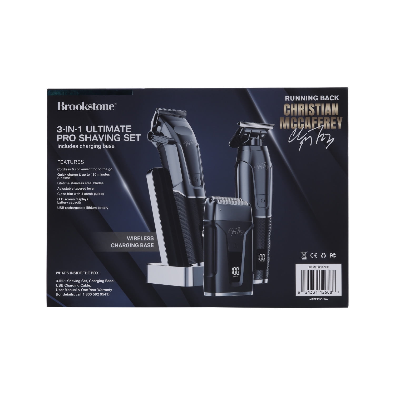 Brookstone Christian McCaffrey Special Edition, 3-in-1 Cordless Rechargeable Pro Shaving Kit Includes Men's Electric Shaver, Trimmer, and Clipper - Image 12