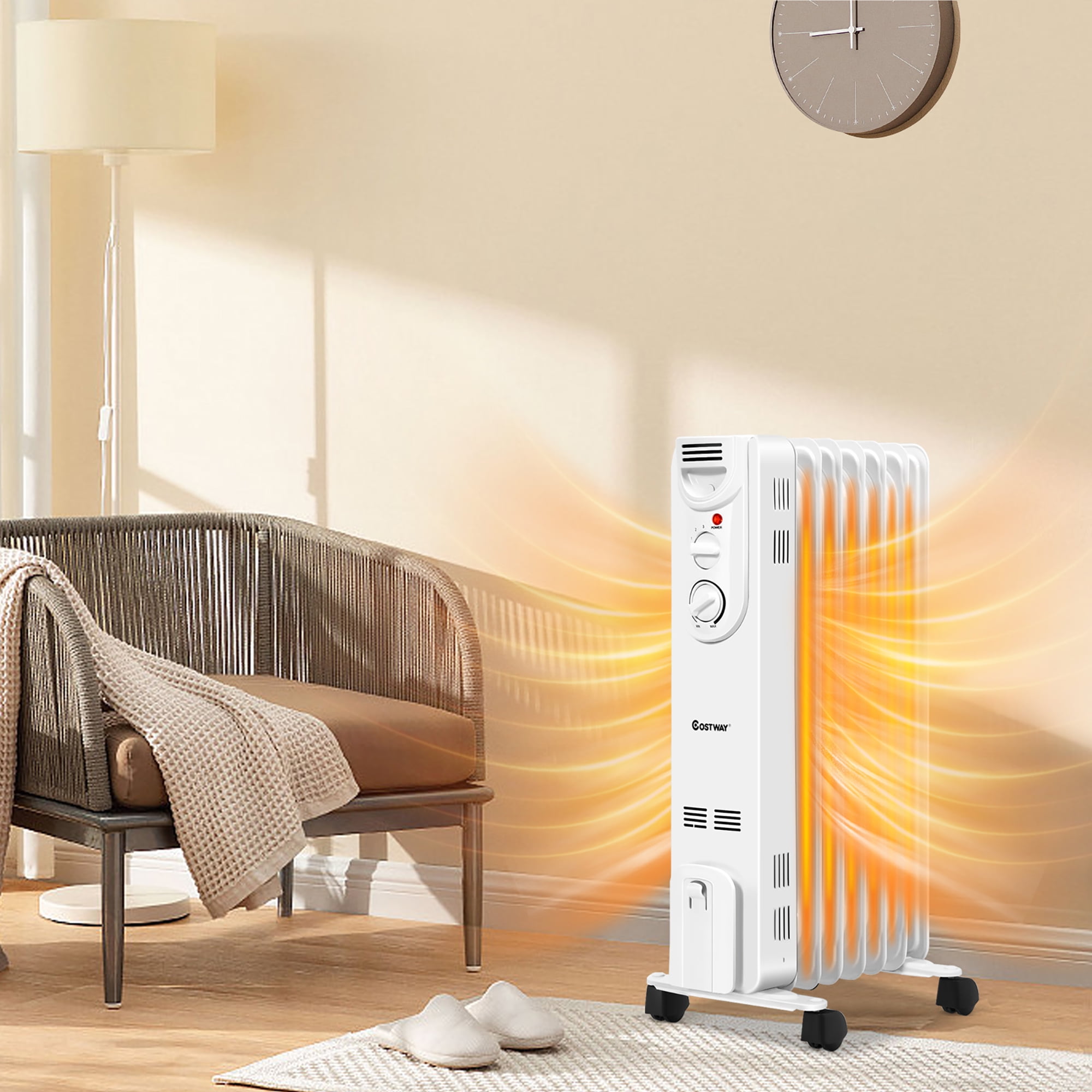 Costway 1500W Electric Oil Filled Radiator Space Heater 5-Fin Thermostat Room Radiant - Image 7