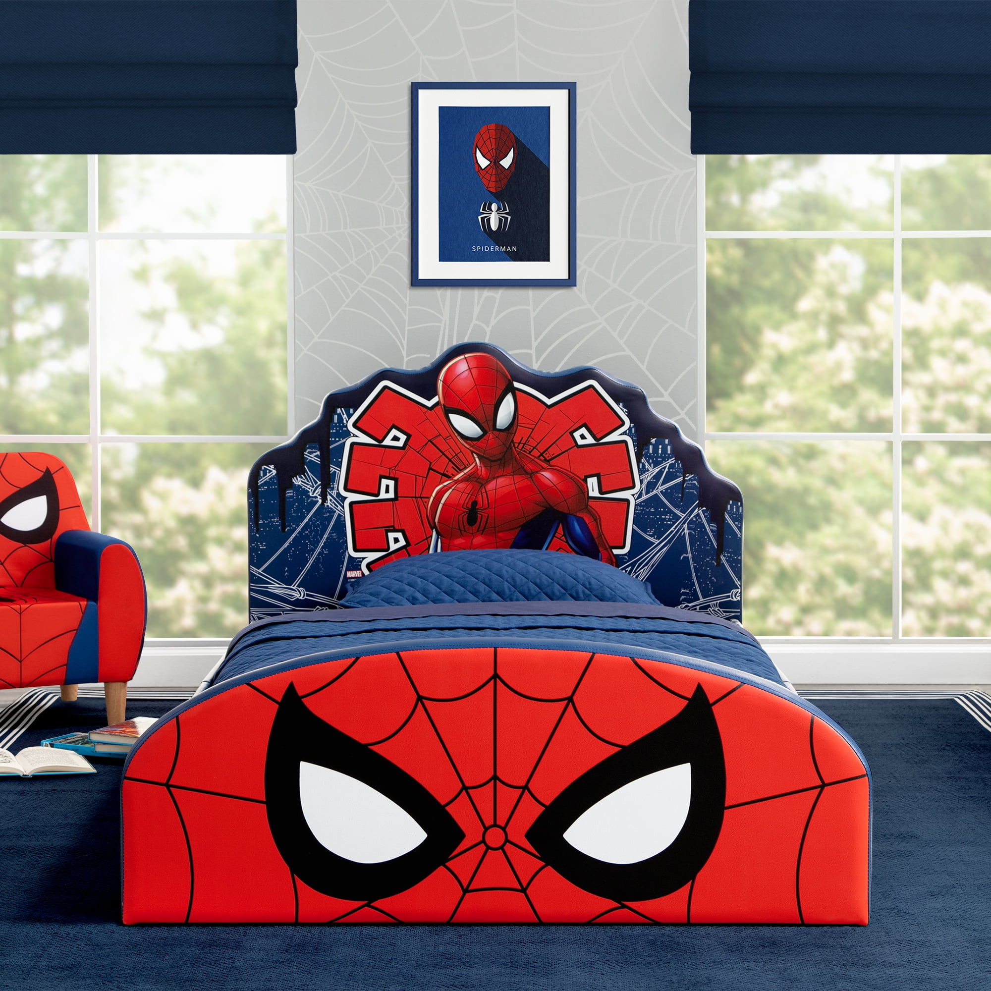 Marvel Spider-Man Upholstered Twin Bed by Delta Children, Red/Blue - Image 4