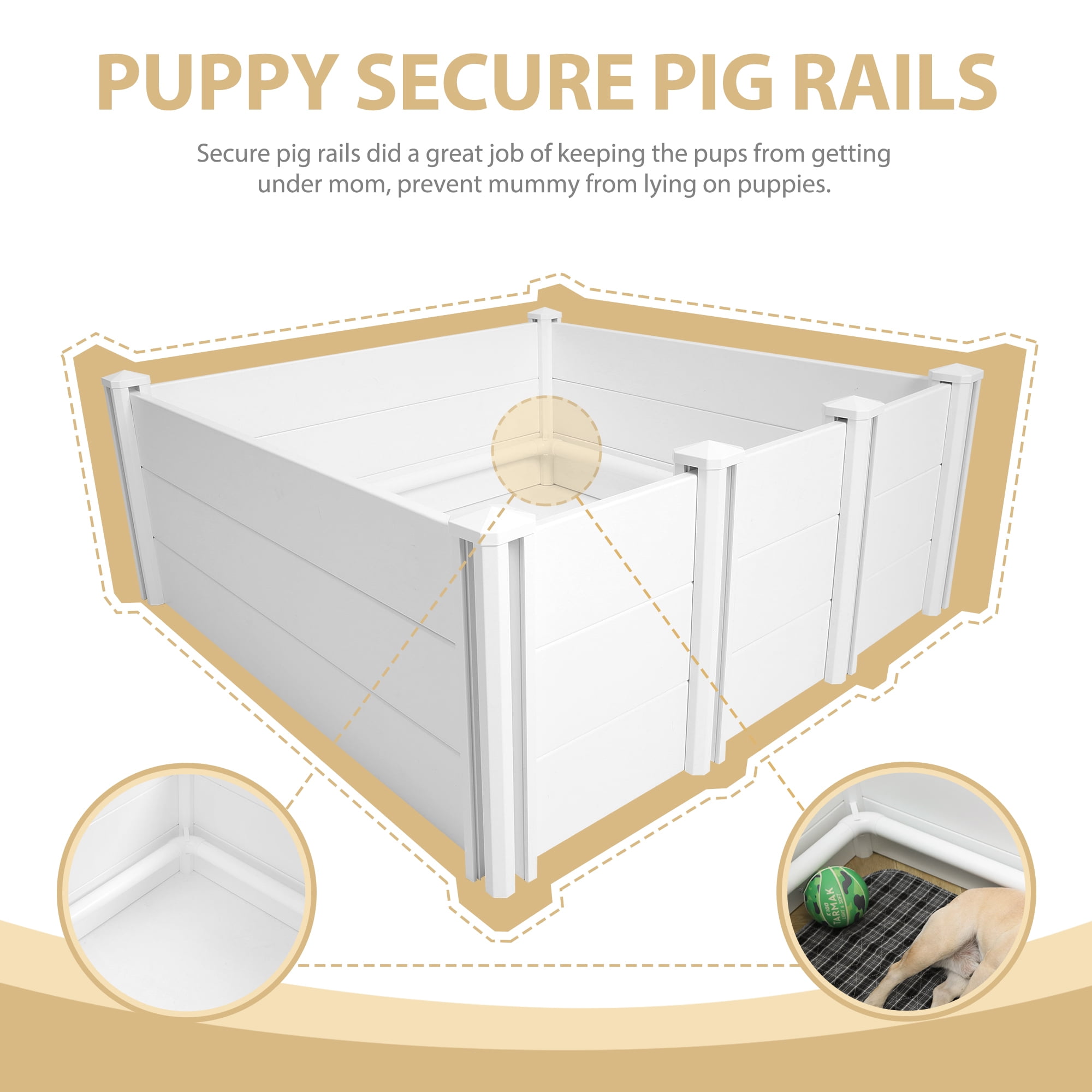 Masiis Whelping Box for Dogs, 48" X 48" Large Dog Bed Birthing Box Indoor with Rails for Puppies - Image 3