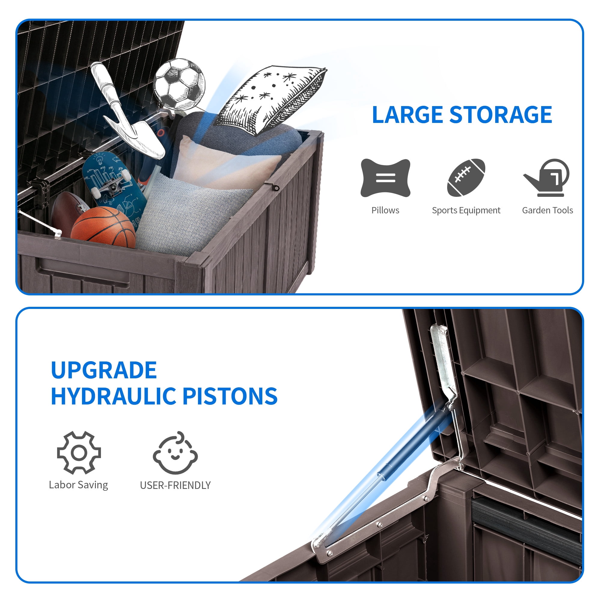 Dextrus Outdoor Lockable 120 Gallon Polypropylene Resin Deck Box, Brown - Image 2