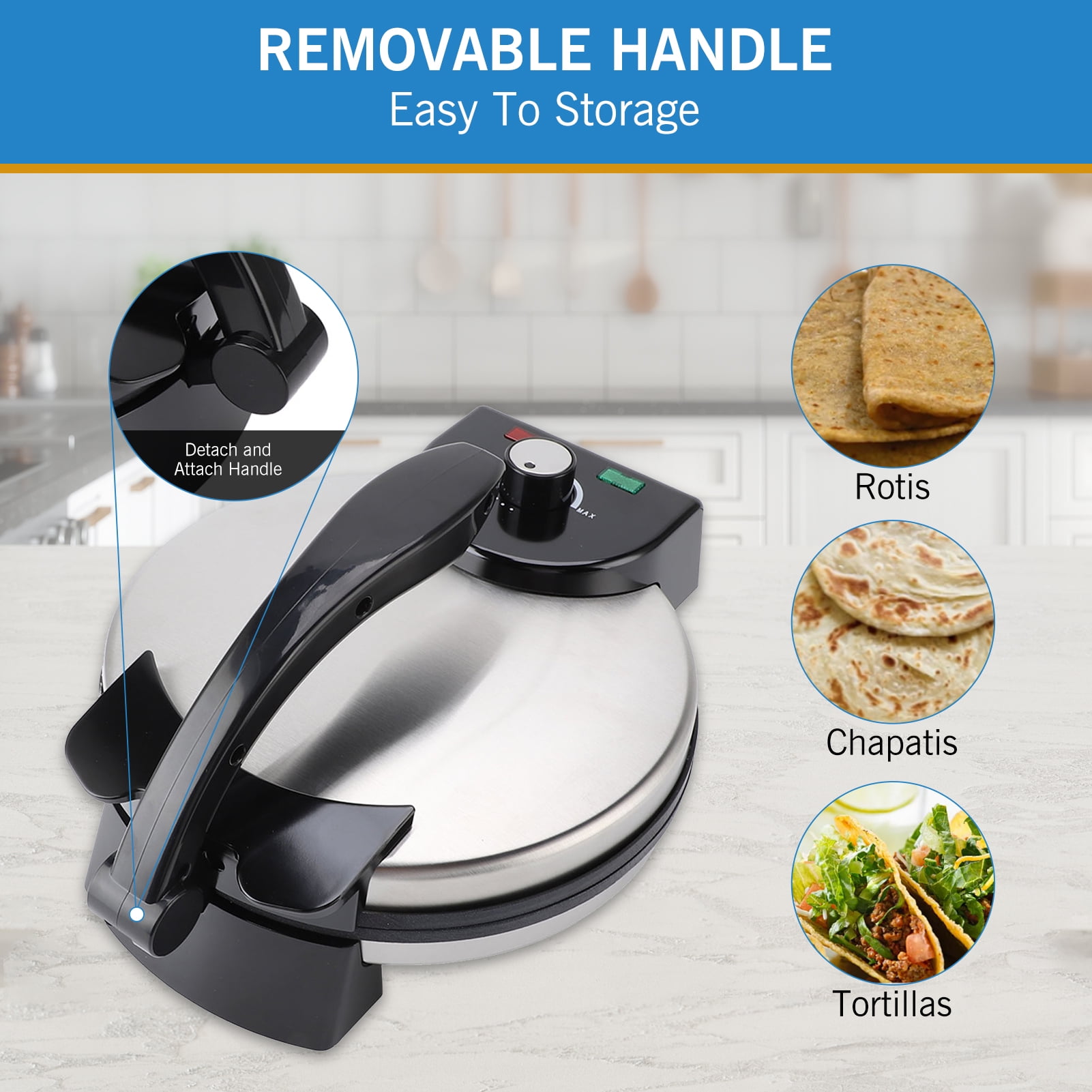 Roti Maker Machine, Stainless Steel Non-Stick Electric Tortilla Maker, 10-inch - Image 7