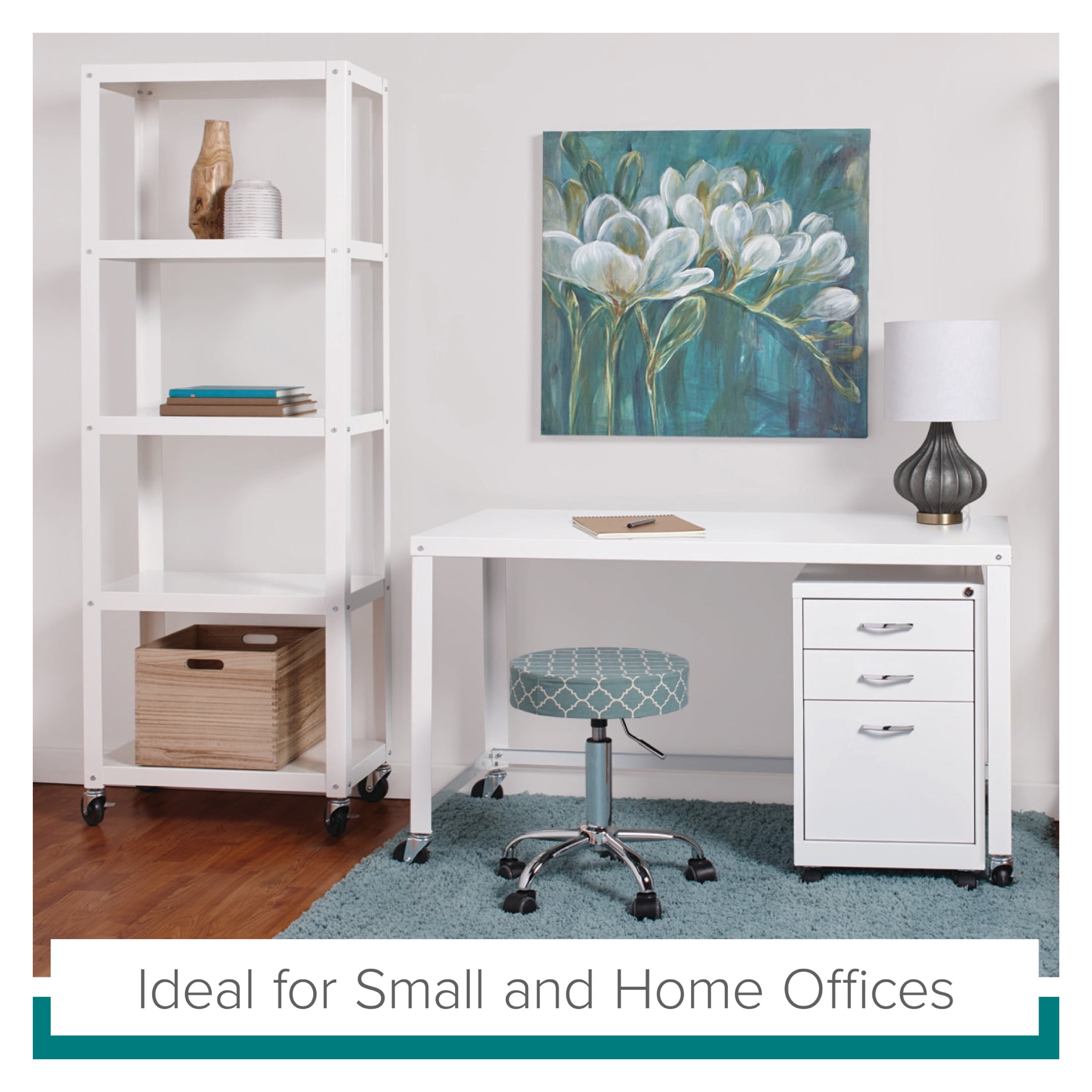 Office Dimensions 72" High Rolling 5 Shelf Bookcase, Industrial Metal, White - Image 12